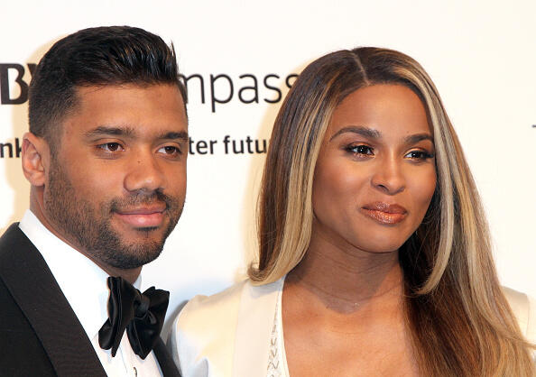 WEST HOLLYWOOD, CA - FEBRUARY 26:  Russell Wilson and Ciara attend the 25th annual Elton John AIDS Foundation's Oscar Viewing Party arrivals at The City of West Hollywood Park on February 26, 2017 in West Hollywood, California.  (Photo by Maury Phillips/WireImage)