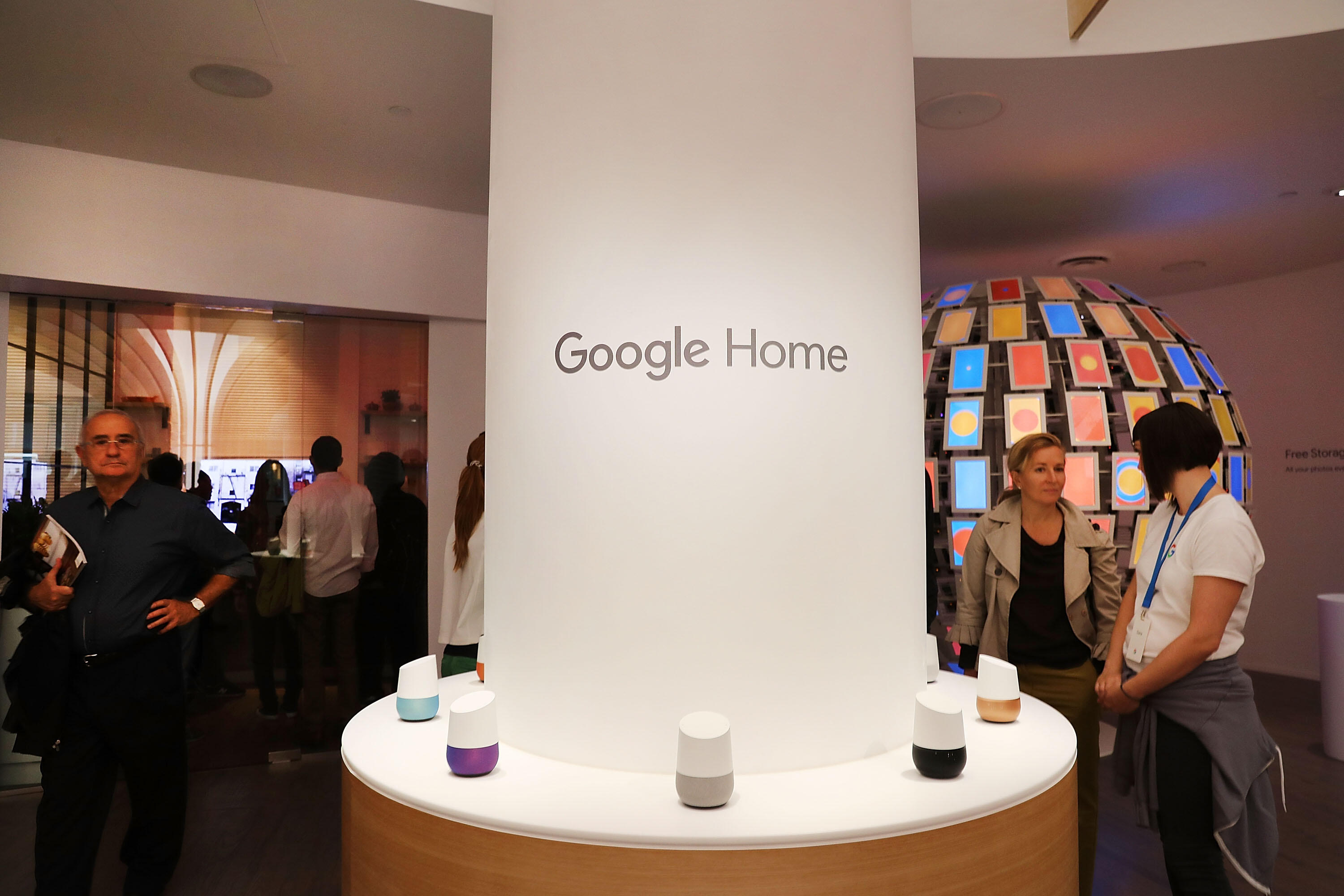 NEW YORK, NY - OCTOBER 20: People visit the new Google pop-up shop in the SoHo neighborhood on October 20, 2016 in New York City. The shop lets people try out new Google products such as the Pixel phone, Google Home, and Daydream VR. The products will be 