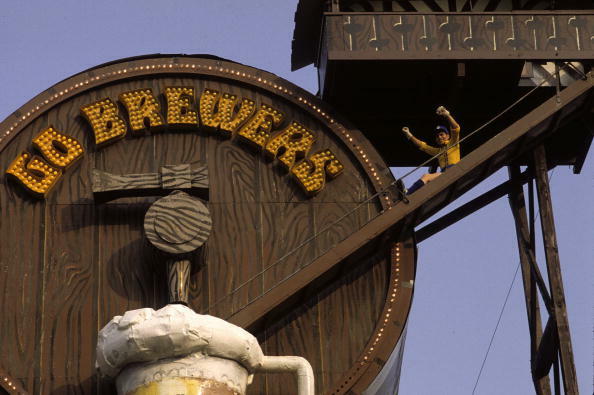 MILWAUKEE, WI - JULY 1982:   Beer Barrel Bernie of the Milwaukee Brewers during a MLB game in July 1982 in Milwaukee, Wisconsin.  (Photo by Ronald C. Modra/Sports Imagery/ Getty Images)