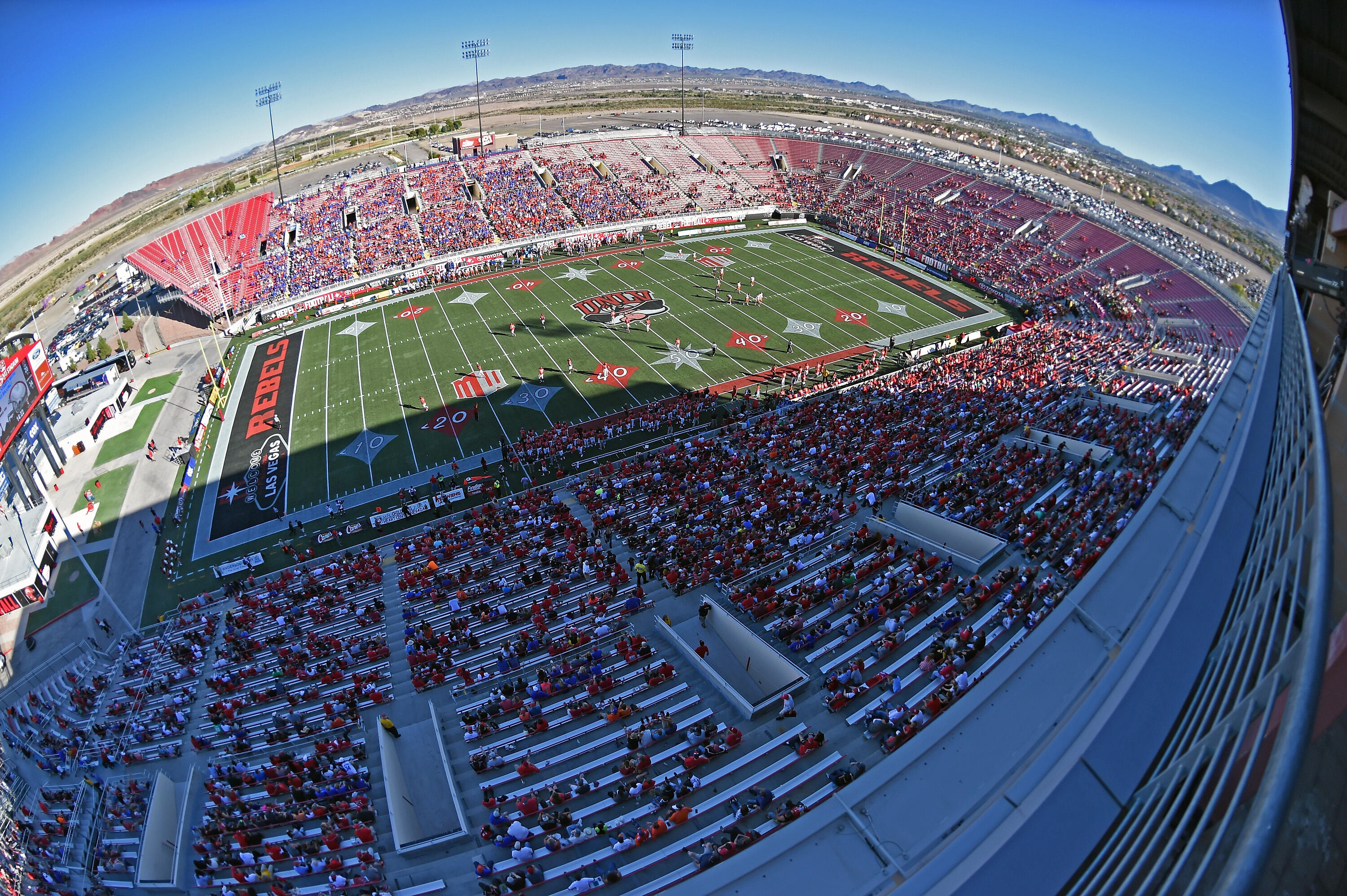 LAS VEGAS, NV - OCTOBER 31:  A general view shows the Boise State Broncos and the UNLV Rebels playing during their game at Sam Boyd Stadium on October 31, 2015 in Las Vegas, Nevada. Boise State won 55-27.  (Photo by Ethan Miller/Getty Images)