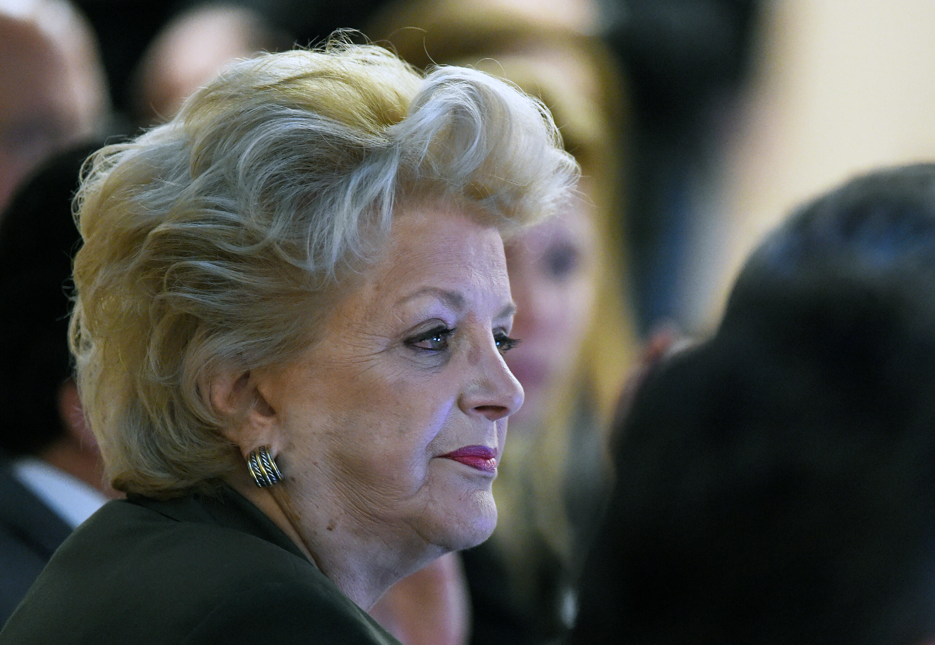 LAS VEGAS, NV - APRIL 28:  Las Vegas Mayor Carolyn Goodman listens during a Southern Nevada Tourism Infrastructure Committee meeting at UNLV with Oakland Raiders owner Mark Davis (not pictured) on April 28, 2016 in Las Vegas, Nevada. Davis told the commit
