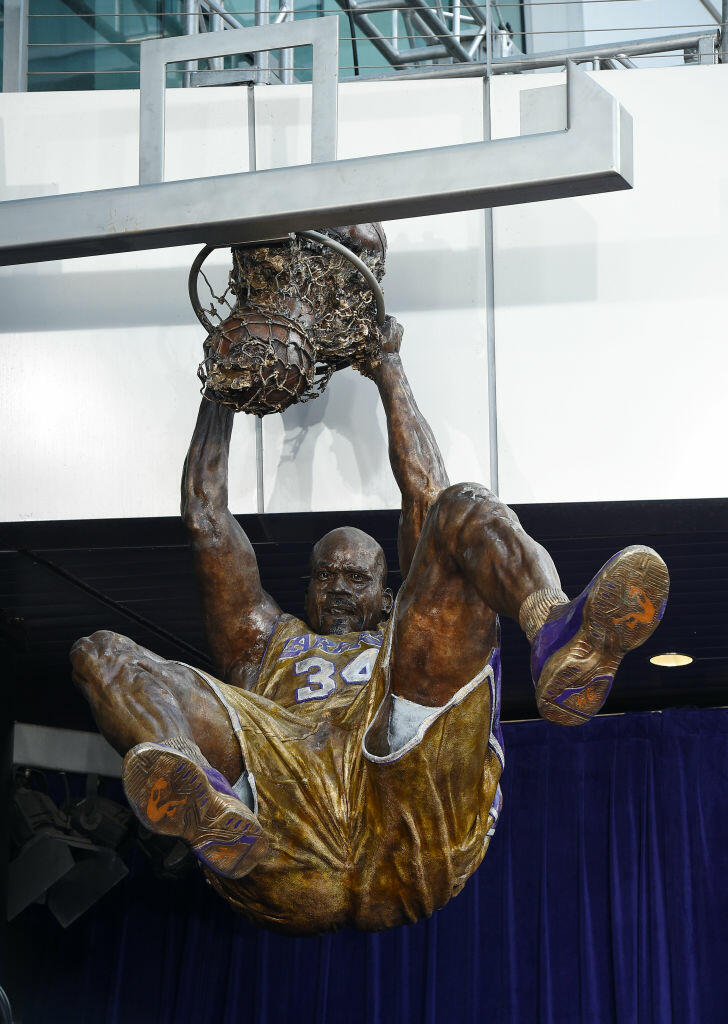 LOS ANGELES, CA - MARCH 24: Former Los Angeles Lakers Shaquille O'Neal's seen after it was unveiled at Staples Center March 24, 2017, in Los Angeles, California. NOTE TO USER: User expressly acknowledges and agrees that, by downloading and or using this photograph, User is consenting to the terms and conditions of the Getty Images License Agreement. (Photo by Kevork Djansezian/Getty Images)