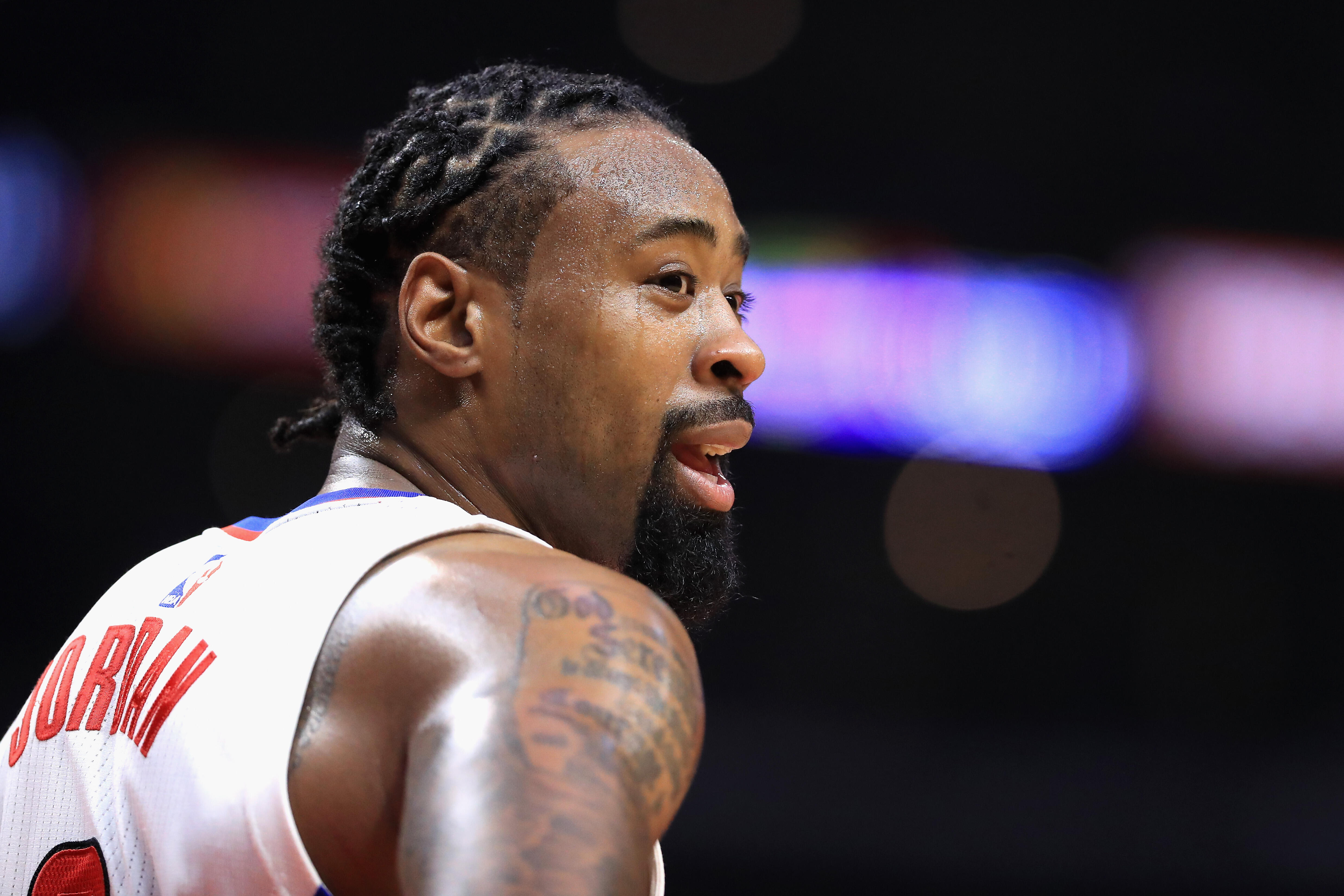 LOS ANGELES, CA - FEBRUARY 15:  DeAndre Jordan #6 of the Los Angeles Clippers looks on during the second half of a game against the Atlanta Hawks  at Staples Center on February 15, 2017 in Los Angeles, California.   NOTE TO USER: User expressly acknowledg