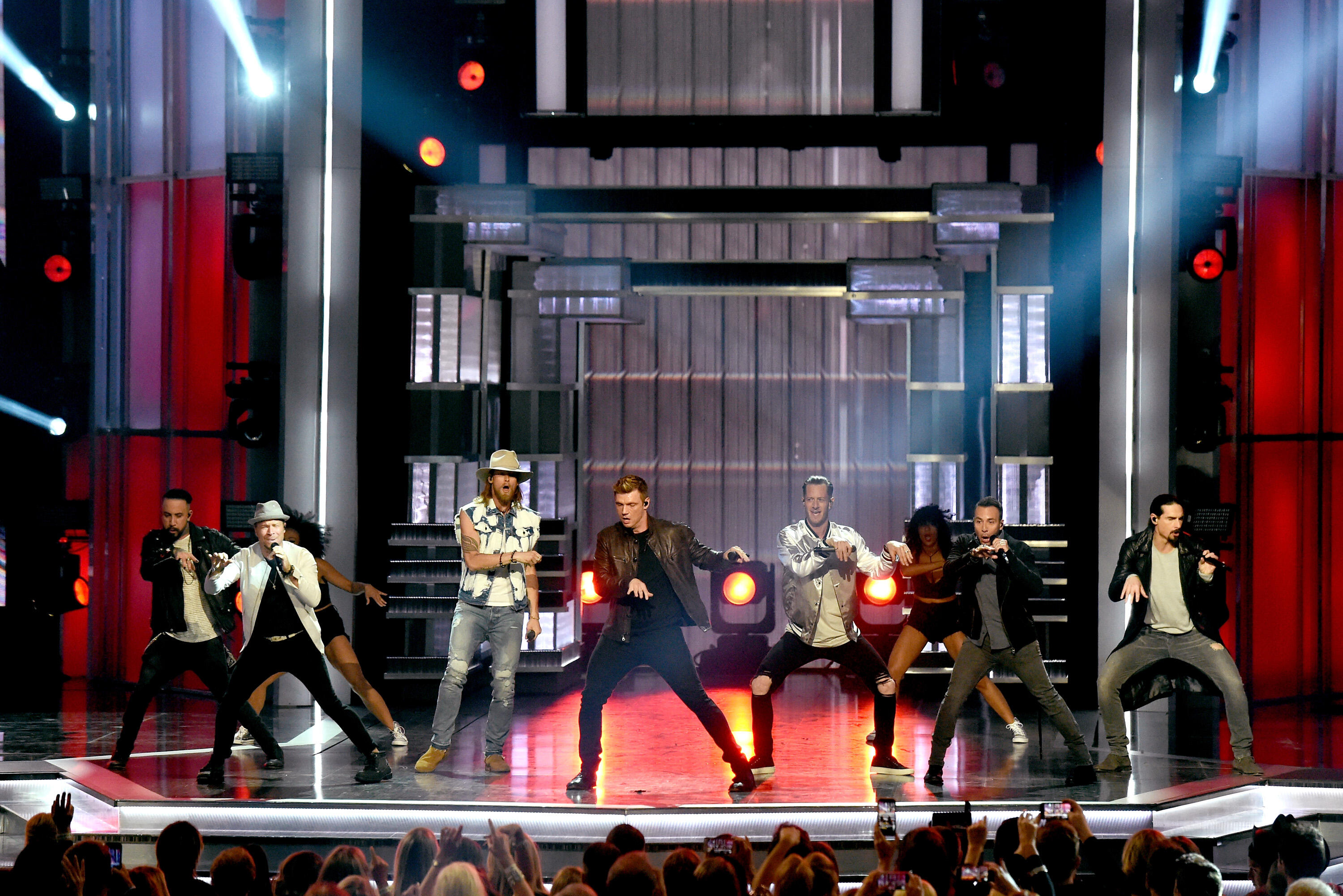 LAS VEGAS, NV - APRIL 02:  Music groups Florida Georgia Line and Backstreet Boys perform onstage during the 52nd Academy Of Country Music Awards at T-Mobile Arena on April 2, 2017 in Las Vegas, Nevada.  (Photo by Ethan Miller/Getty Images)