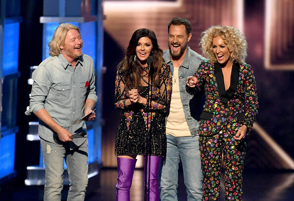 LAS VEGAS, NV - APRIL 02:  (L-R) Recording artists Phillip Sweet, Karen Fairchild, Jimi Westbrook, and Kimberly Schlapman of music group Little Big Town accept the Vocal Group of the Year award onstage during the 52nd Academy Of Country Music Awards at T-Mobile Arena on April 2, 2017 in Las Vegas, Nevada.  (Photo by Ethan Miller/Getty Images)
