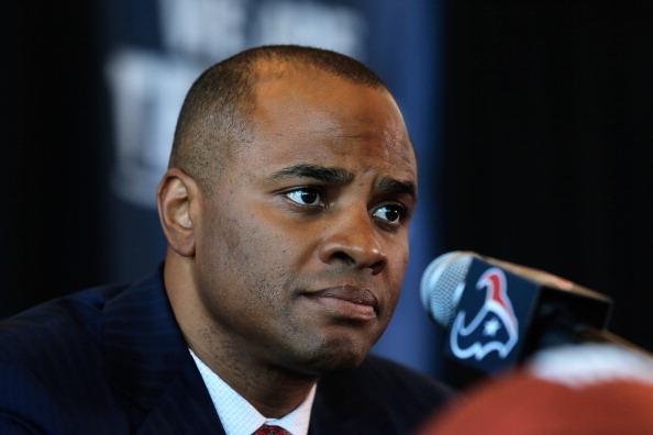 HOUSTON, TX - JANUARY 03:   Houston Texans general manager Rick Smith introduces Bill O'Brien as the new head coach of the Houston Texans at a press conference at Reliant Stadium on January 3, 2014 in Houston, Texas.  (Photo by Scott Halleran/Getty Images