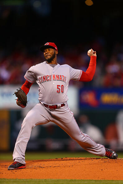 ST. LOUIS, MO - APRIL 7:  Starter Amir Garrett #50 of the Cincinnati Reds pitches against the St. Louis Cardinals in the first inning at Busch Stadium on April 7, 2017 in St. Louis, Missouri.  (Photo by Dilip Vishwanat/Getty Images)