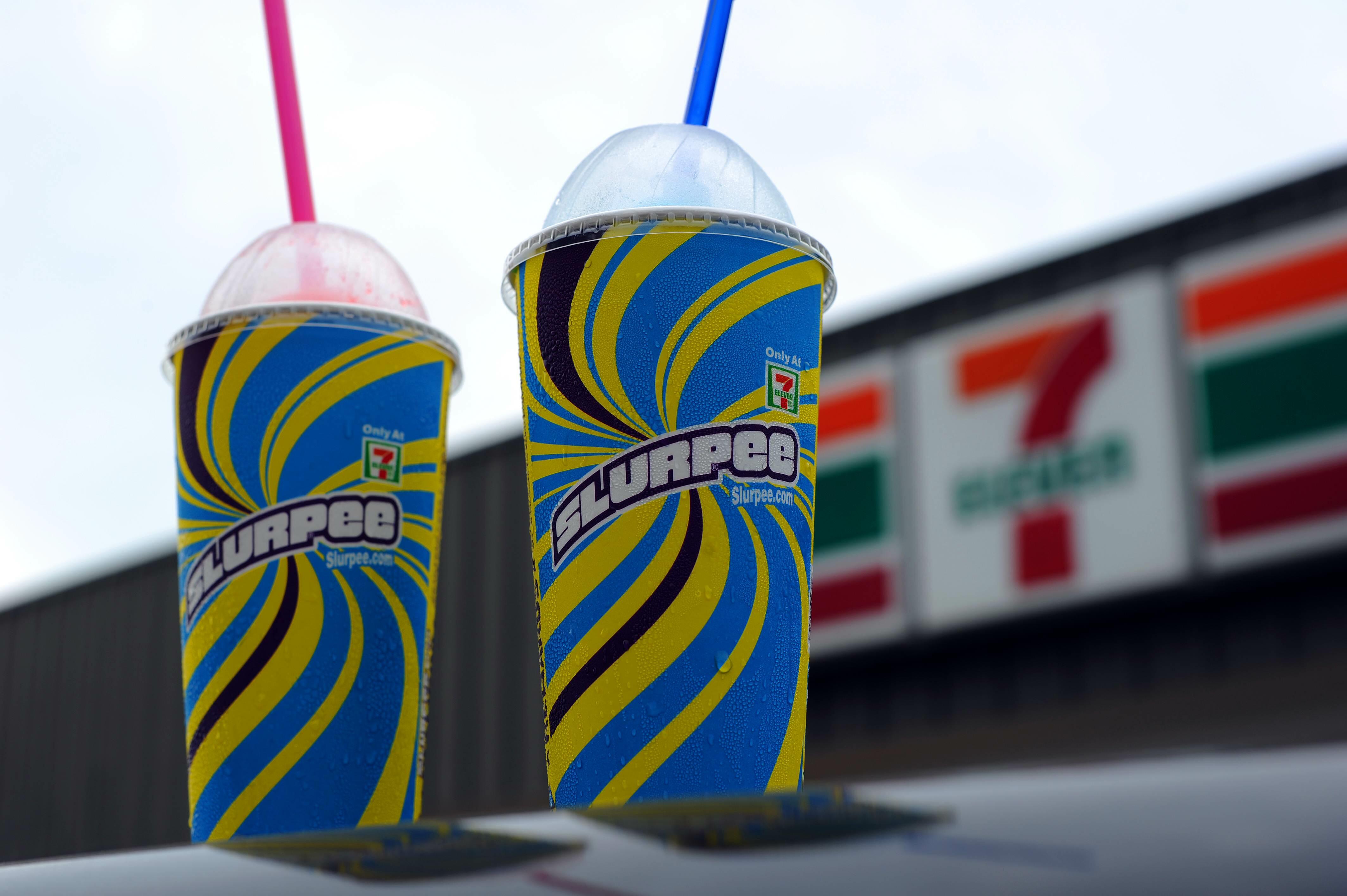 An illustration of Two, 7-Eleven Slurpees on October 27, 2010 in Washington, DC. Global convenience store chain 7-Eleven has been getting some free advertising for its signature drink the Slurpee from none other than US President Barack Obama. Obama has u