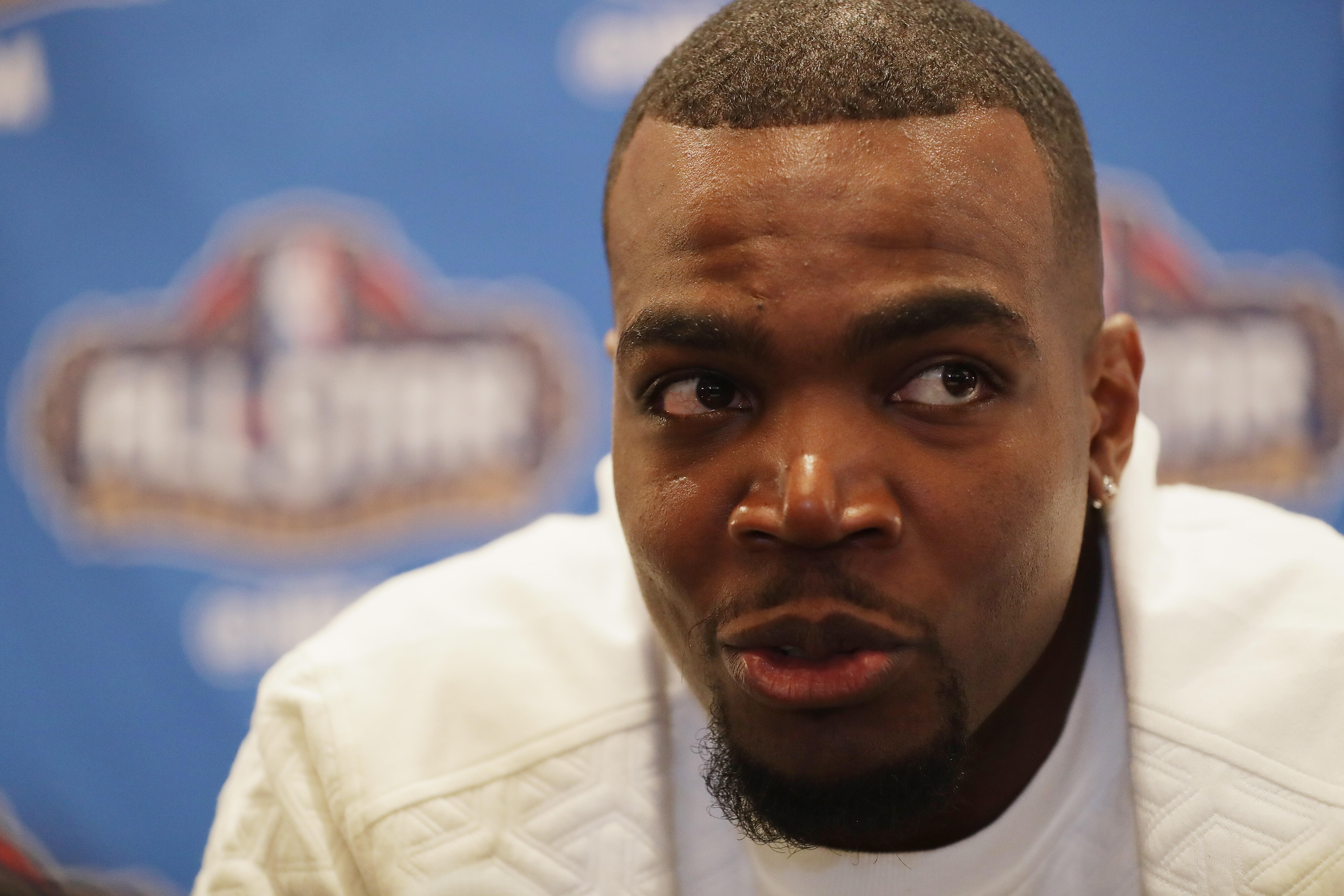 NEW ORLEANS, LA - FEBRUARY 17:  Paul Millsap #4 of the Atlanta Hawks speaks with the media during media availability for the 2017 NBA All-Star Game at The Ritz-Carlton New Orleans on February 17, 2017 in New Orleans, Louisiana.  (Photo by Ronald Martinez/