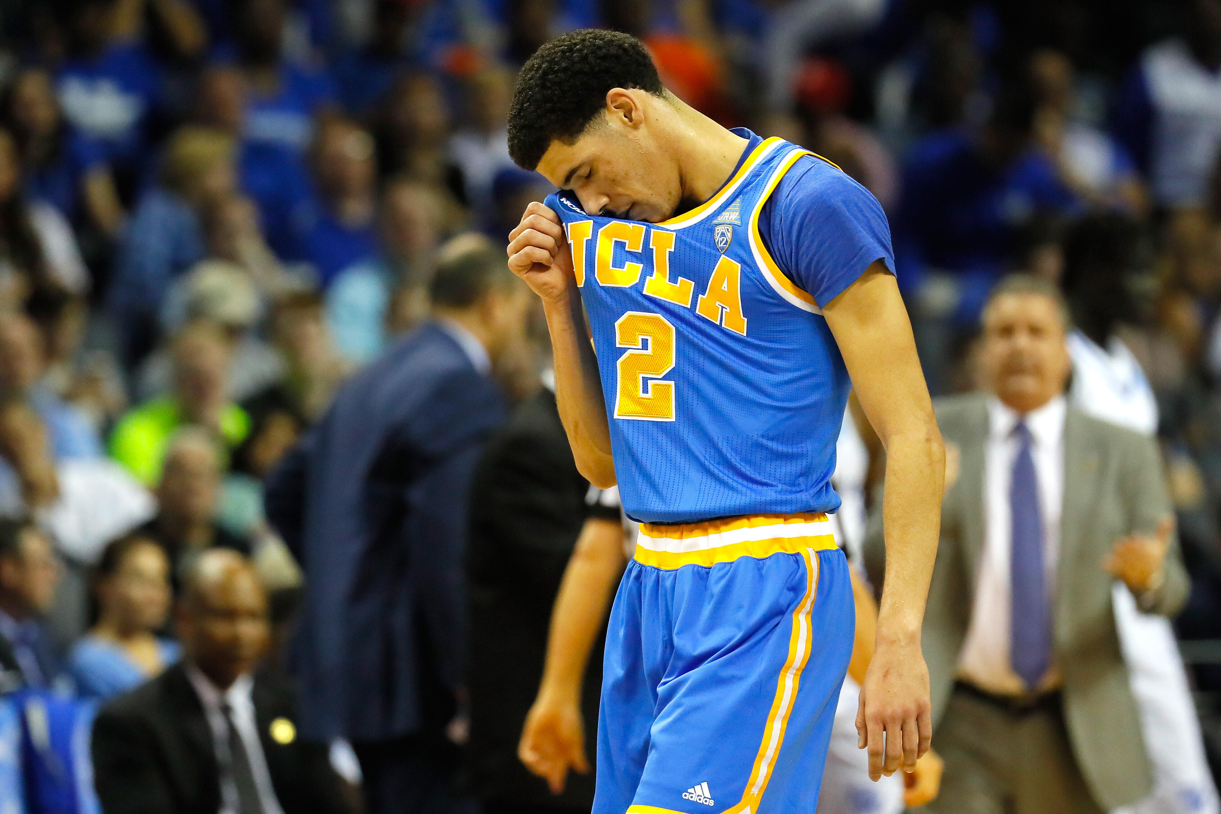 MEMPHIS, TN - MARCH 24: Lonzo Ball #2 of the UCLA Bruins reacts in the first half against the Kentucky Wildcats during the 2017 NCAA Men's Basketball Tournament South Regional at FedExForum on March 24, 2017 in Memphis, Tennessee.  (Photo by Kevin C. Cox/
