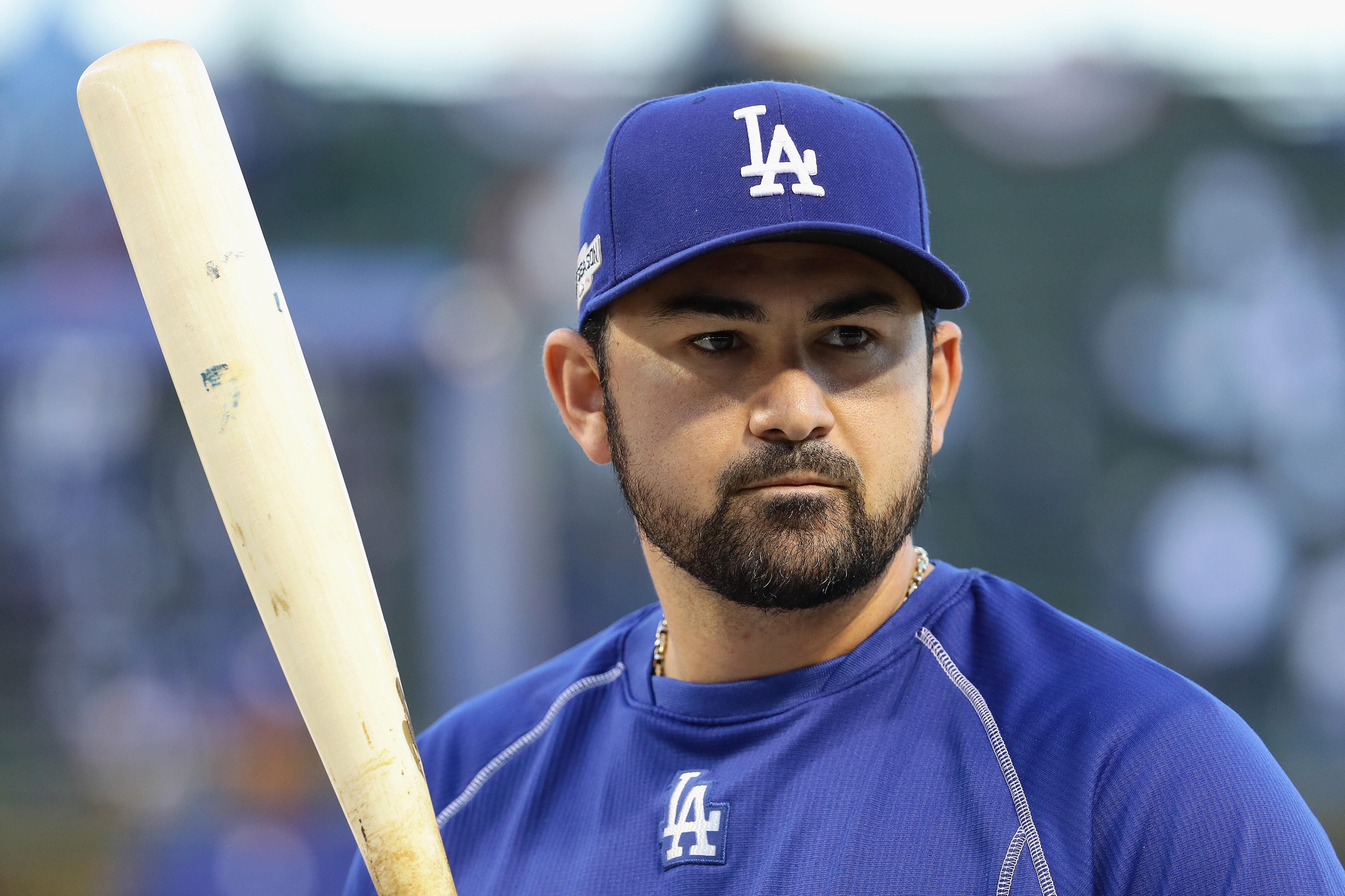 CHICAGO, IL - OCTOBER 22:  Adrian Gonzalez #23 of the Los Angeles Dodgers looks on prior to game six of the National League Championship Series against the Chicago Cubs at Wrigley Field on October 22, 2016 in Chicago, Illinois.  (Photo by Jonathan Daniel/