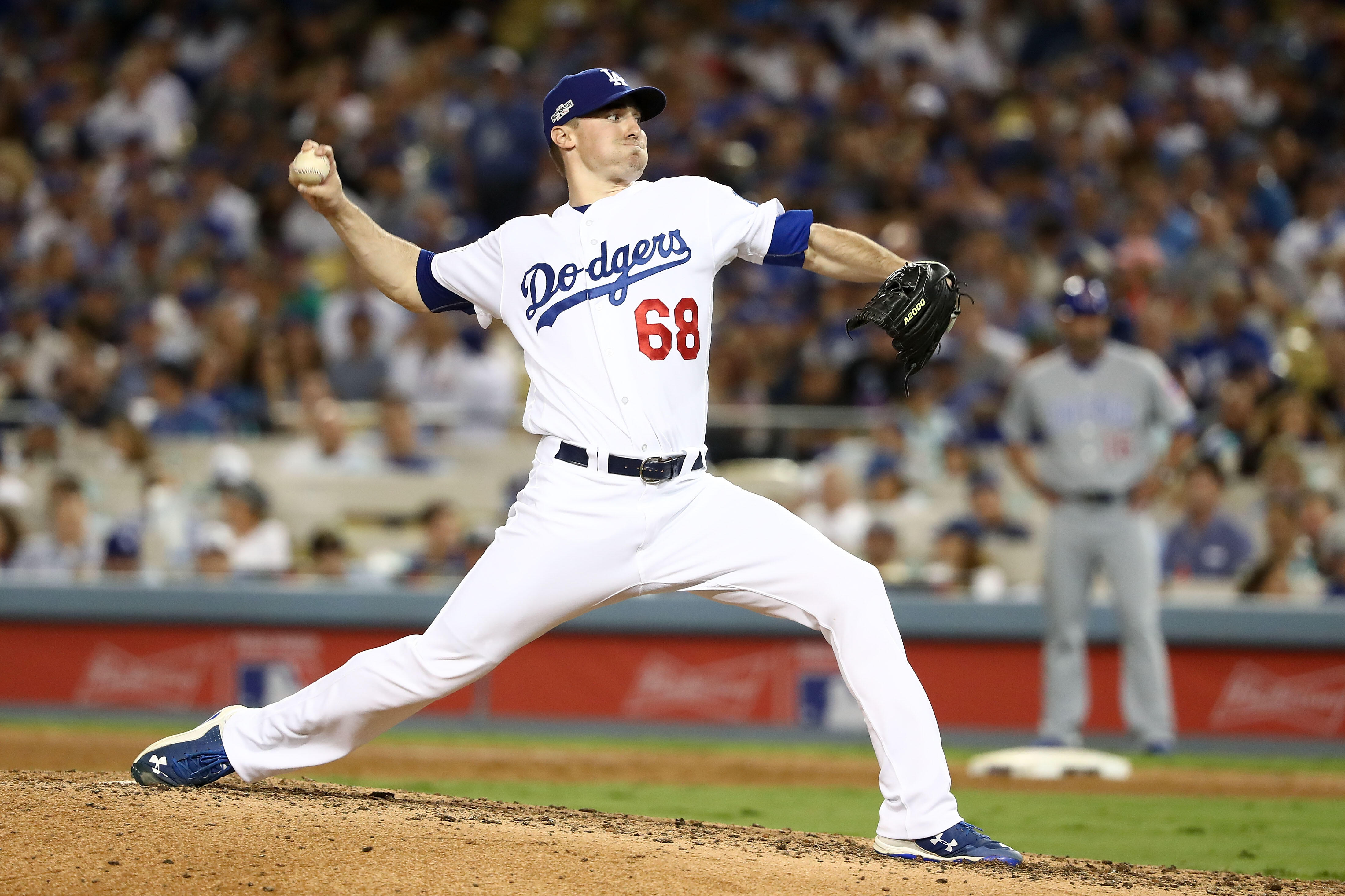 LOS ANGELES, CA - OCTOBER 19:  Ross Stripling #68 of the Los Angeles Dodgers delivers a pitch against the Chicago Cubs in the sixth innig of game four of the National League Championship Series at Dodger Stadium on October 19, 2016 in Los Angeles, Califor