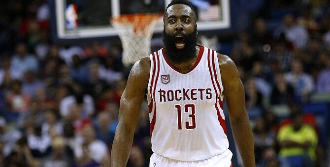 NEW ORLEANS, LA - FEBRUARY 23:  James Harden #13 of the Houston Rockets reacts during a game against the New Orleans Pelicans at the Smoothie King Center on February 23, 2017 in New Orleans, Louisiana. NOTE TO USER: User expressly acknowledges and agrees 