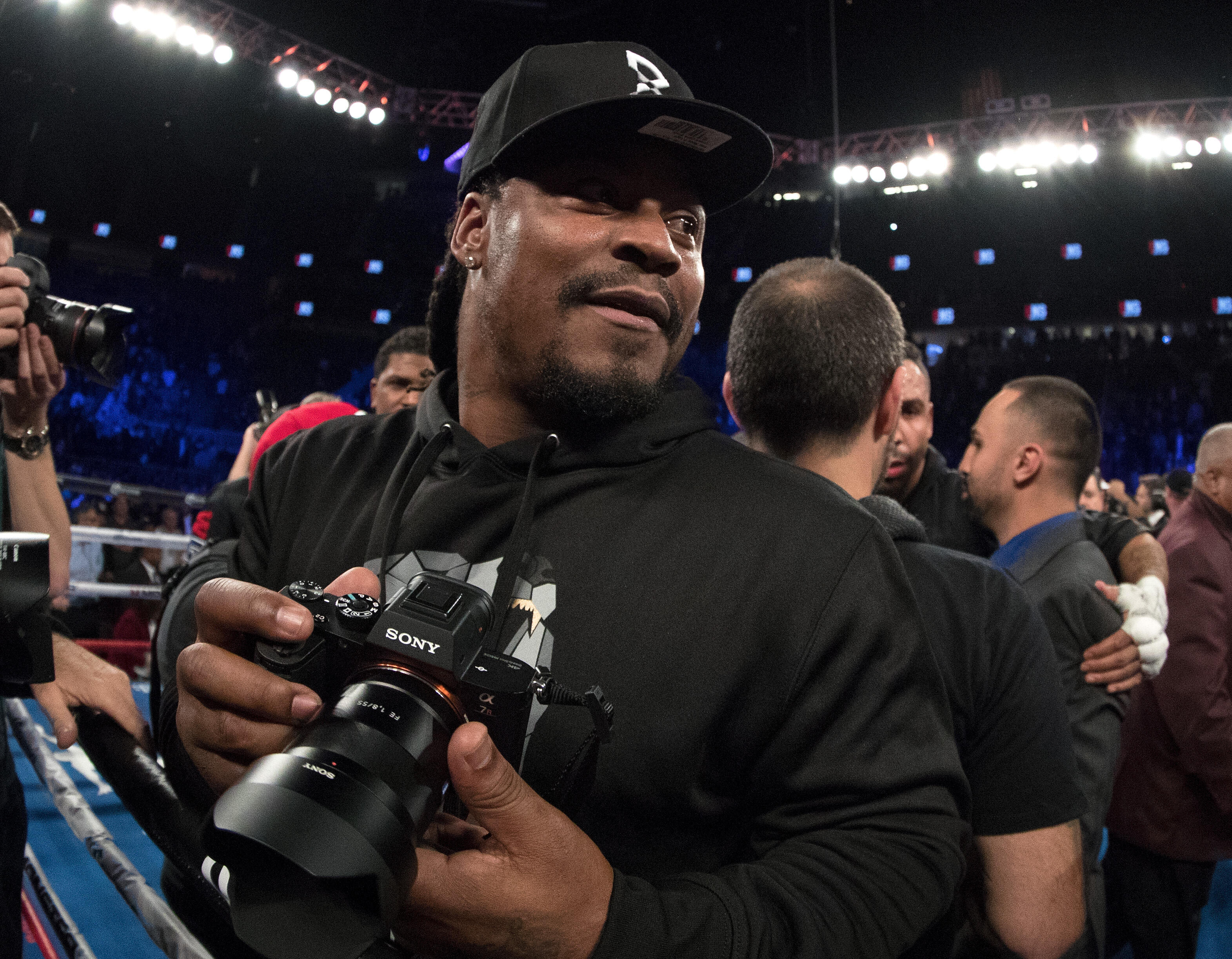 LAS VEGAS, NV - NOVEMBER 19:   Former NFL player Marshawn Lynch is seen in the ring after the the light heavyweight title bout between Andre Ward and Sergey Kovalev of Russia at T-Mobile Arena on November 19, 2016 in Las Vegas, Nevada.  (Photo by Al Bello