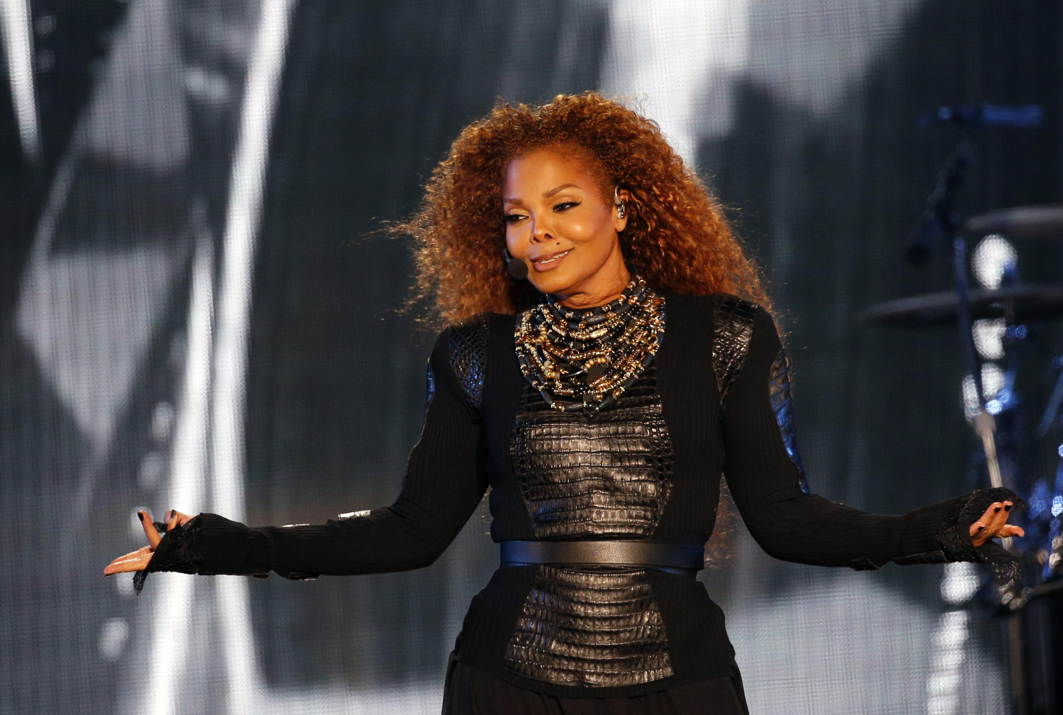 US singer Janet Jackson performs during the Dubai World Cup horse racing event on March 26, 2016 at the Meydan racecourse in the United Arab Emirate of Dubai. Janet Jackson returned to the stage after a four-month hiatus for mysterious health reasons, bri