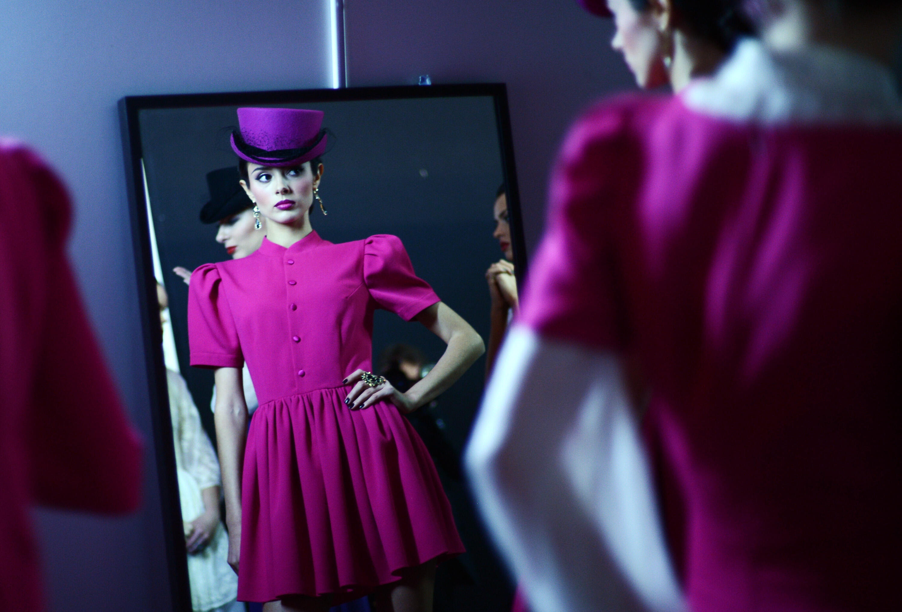 MOSCOW, RUSSIA - MARCH 31:  A model prepares backstage at the Mari Axel show during Mercedes-Benz Fashion Week Russia Fall/Winter 2013/2014 at Manege on March 31, 2013 in Moscow, Russia.  (Photo by Ian Gavan/Getty Images for MBFW Russia)