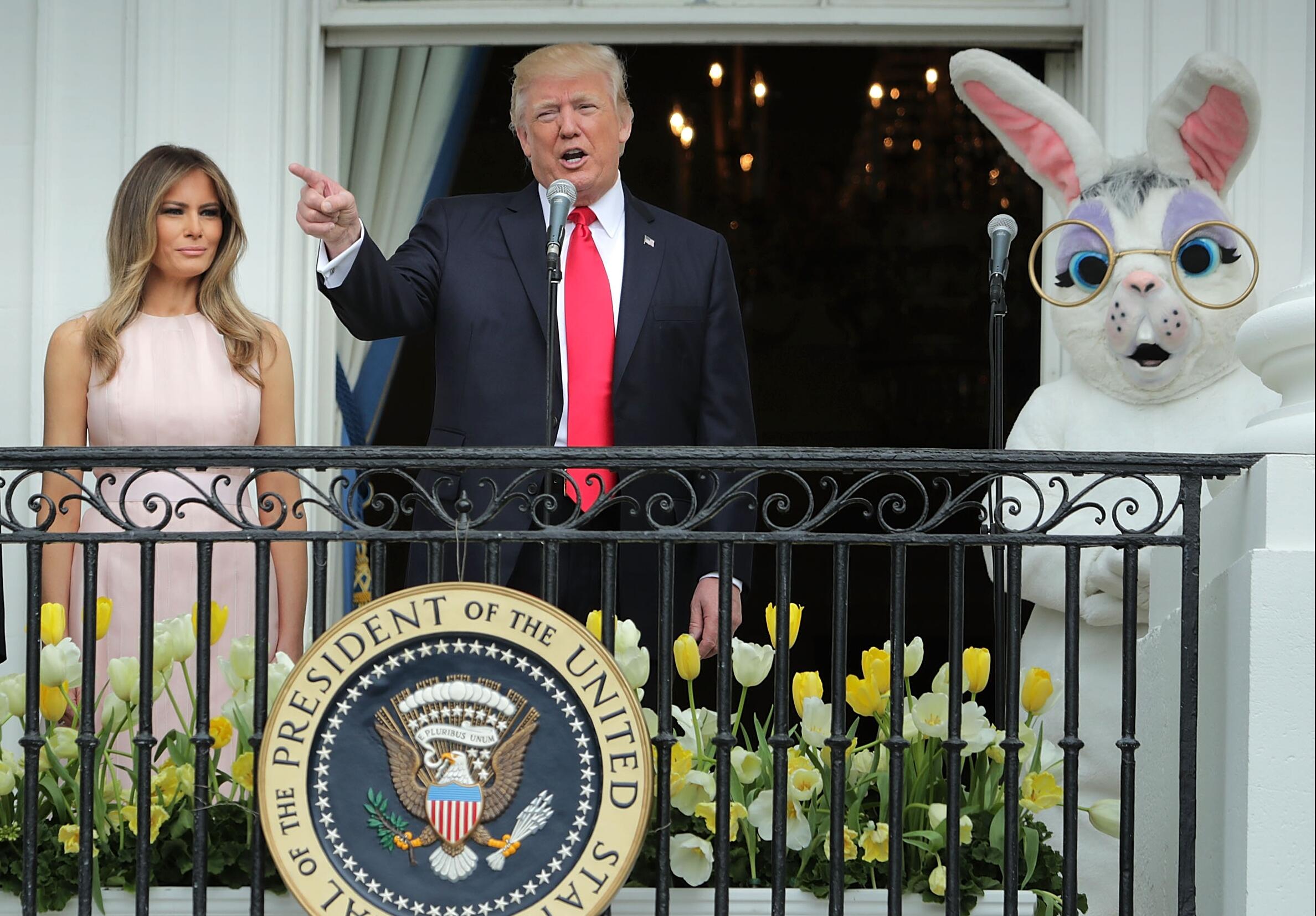 U.S. President Donald Trump and first lady Melania Trump host the 139th Easter Egg Roll on the South Lawn of the White House April 17, 2017 in Washington, DC. The White House said 21,000 people are expected to attend the annual tradition of rolling colored eggs down the White House lawn that was started by President Rutherford B. Hayes in 1878. 