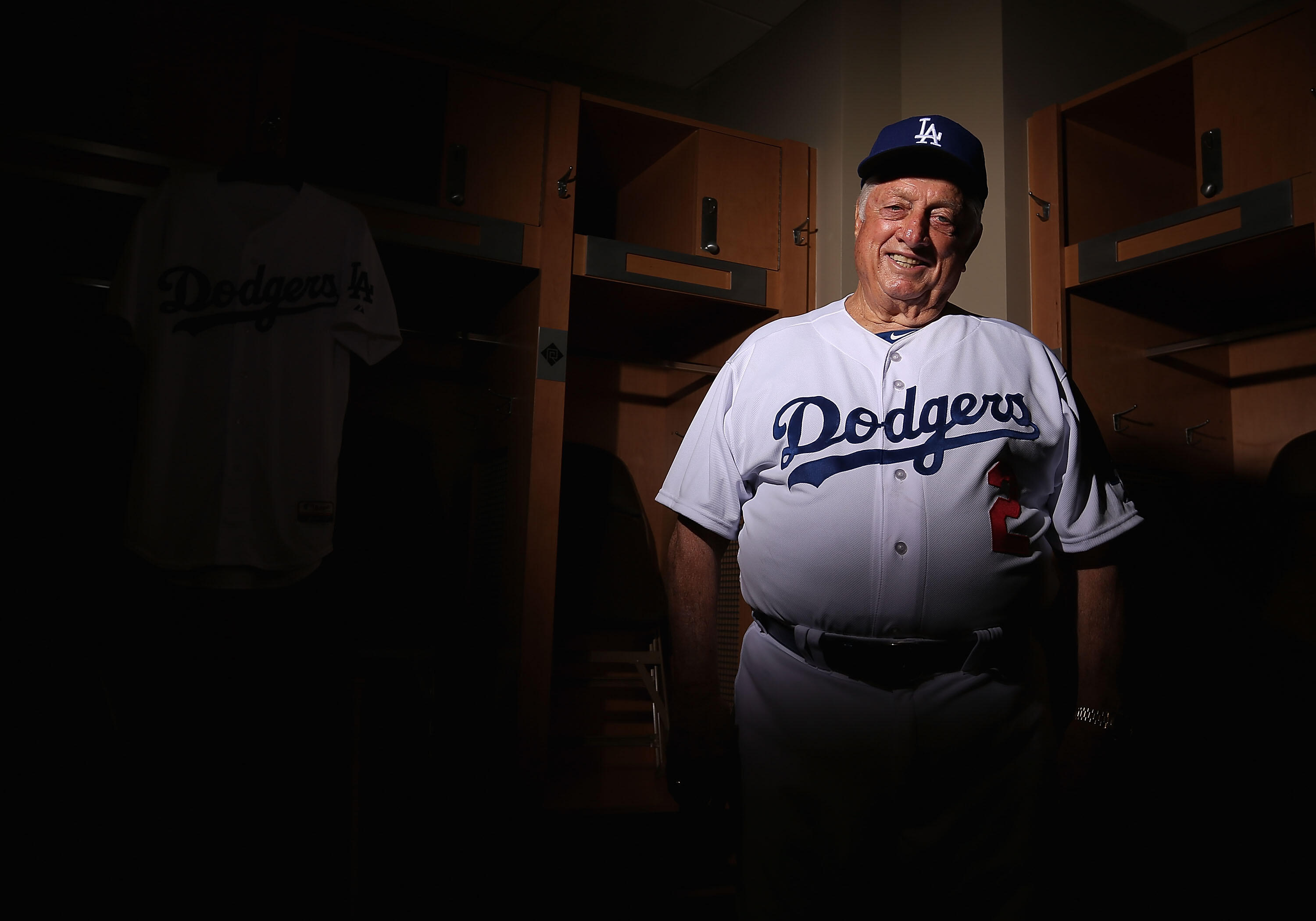 GLENDALE, AZ - FEBRUARY 20:  Tommy Lasorda of the Los Angeles Dodgers poses for a portrait during spring training photo day at Camelback Ranch on February 20, 2014 in Glendale, Arizona.  (Photo by Christian Petersen/Getty Images)