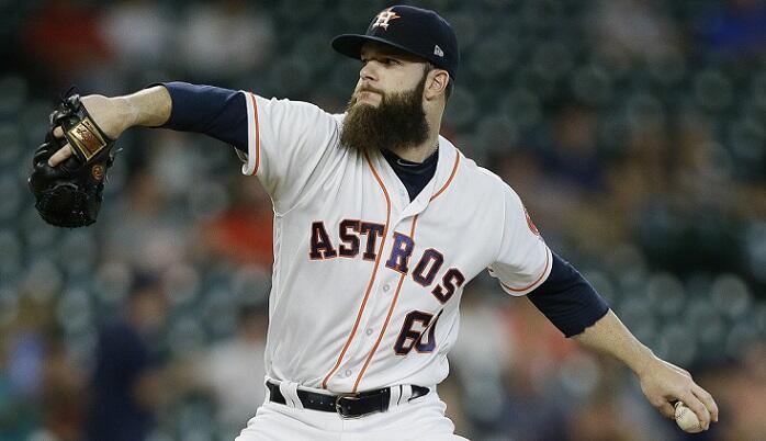 HOUSTON, TX - APRIL 19:  Dallas Keuchel #60 of the Houston Astros pitches in the first inning against the Los Angeles Angels of Anaheim at Minute Maid Park on April 19, 2017 in Houston, Texas.  (Photo by Bob Levey/Getty Images)