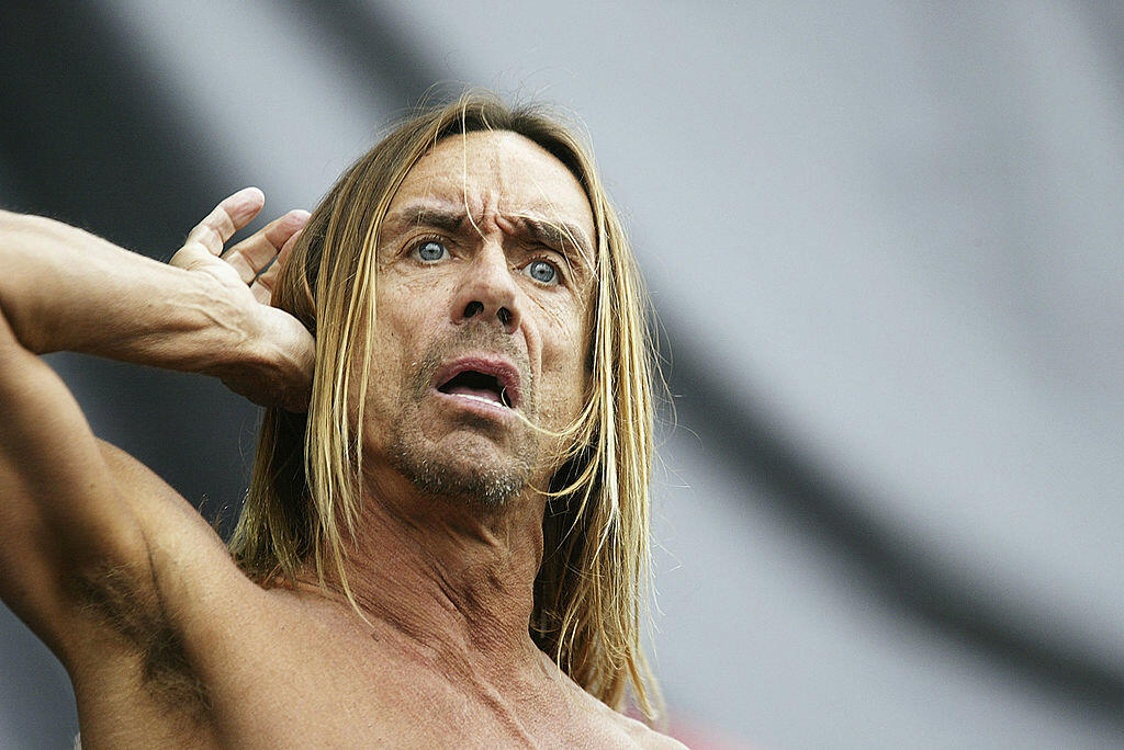 MIAMI BEACH, FL - APRIL 19: Iggy Pop rocks his Man Boobs at the Fillmore  Miami Beach two days before his 69th Birthday. James Newell Osterberg, Jr.,  better known by the stage