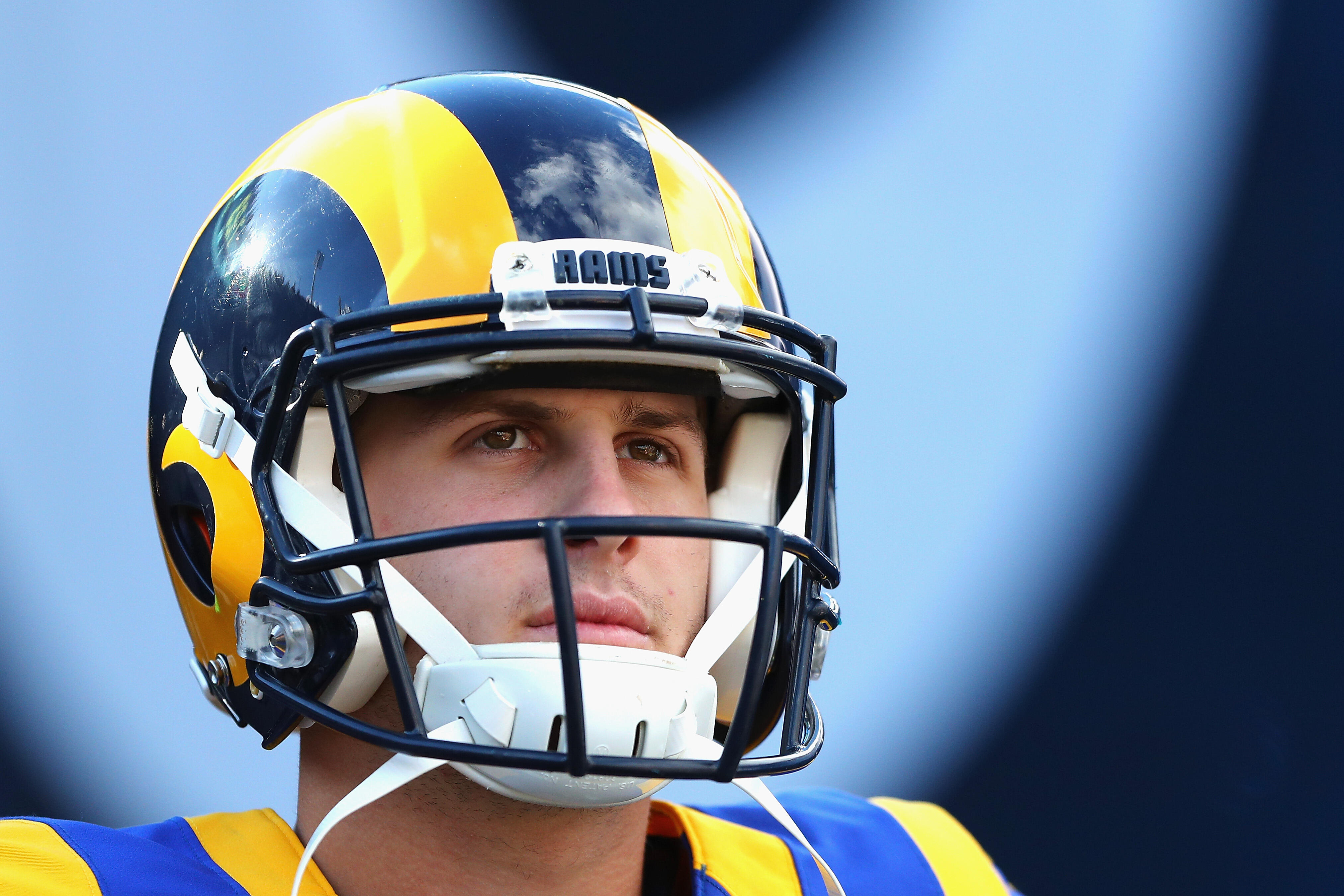 LOS ANGELES, CA - DECEMBER 24:  Jared Goff #16 of the Los Angeles Rams looks on before the game against the San Francisco 49ers at Los Angeles Memorial Coliseum on December 24, 2016 in Los Angeles, California.  (Photo by Tim Bradbury/Getty Images)