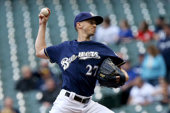 MILWAUKEE, WI - APRIL 25:  Zach Davies #27 of the Milwaukee Brewers pitches in the first inning against the Cincinnati Reds at Miller Park on April 25, 2017 in Milwaukee, Wisconsin. (Photo by Dylan Buell/Getty Images)