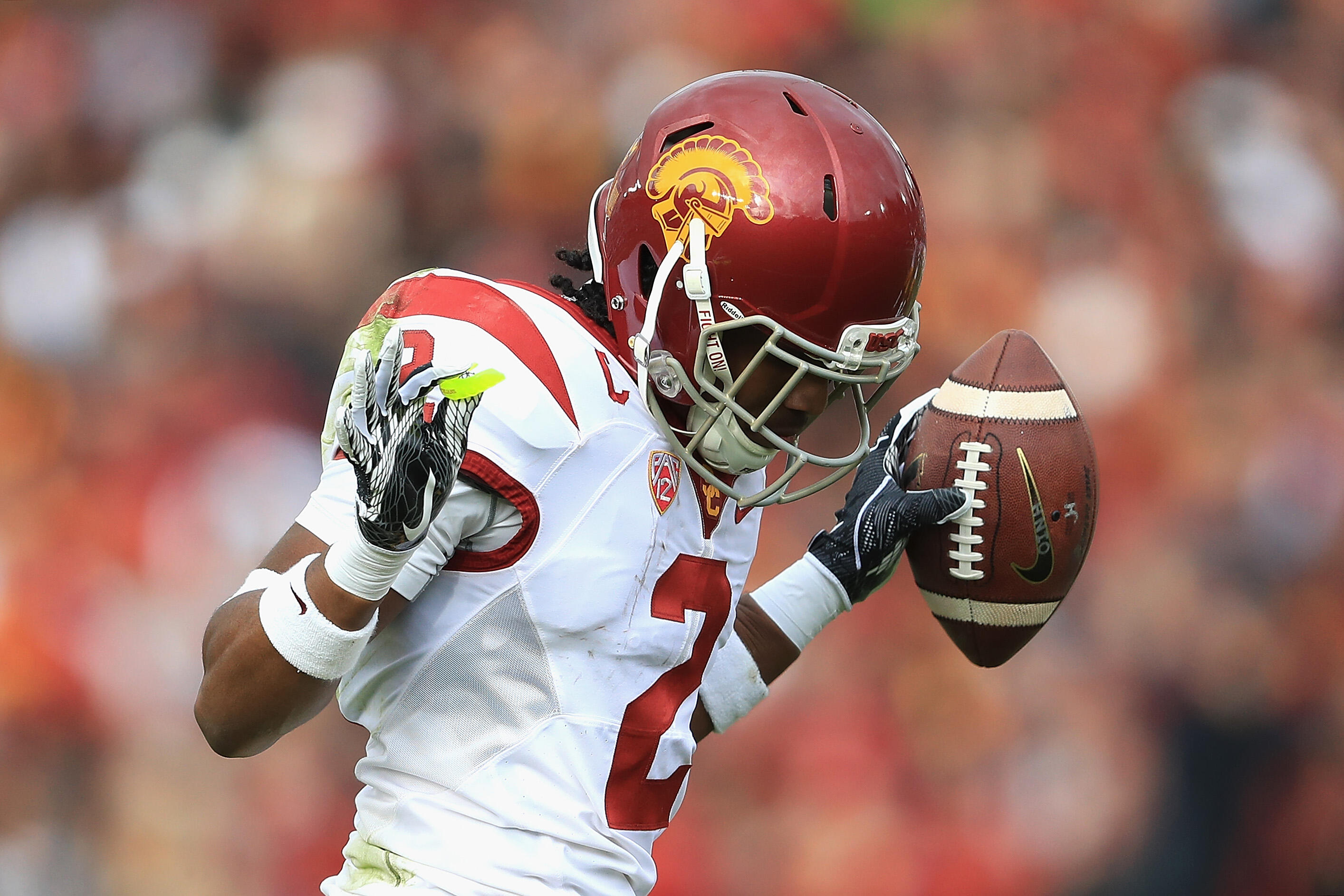 PASADENA, CA - JANUARY 02:  Defensive back Adoree' Jackson #2 of the USC Trojans reacts against the Penn State Nittany Lions during the 2017 Rose Bowl Game presented by Northwestern Mutual at the Rose Bowl on January 2, 2017 in Pasadena, California.  (Pho