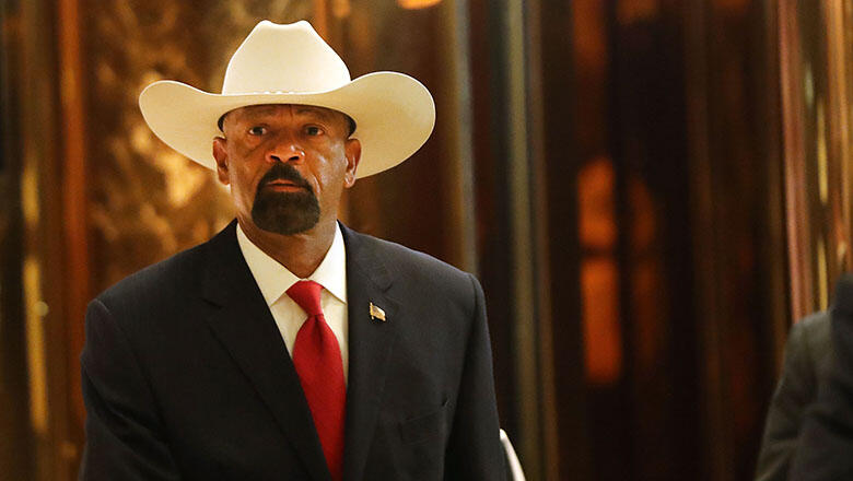 NEW YORK, NY - NOVEMBER 28:  Milwaukee County Sheriff David Clarke leaves Trump Tower on November 28, 2016 in New York City. President-elect Donald Trump and his transition team are in the process of filling cabinet and other high level positions for the 