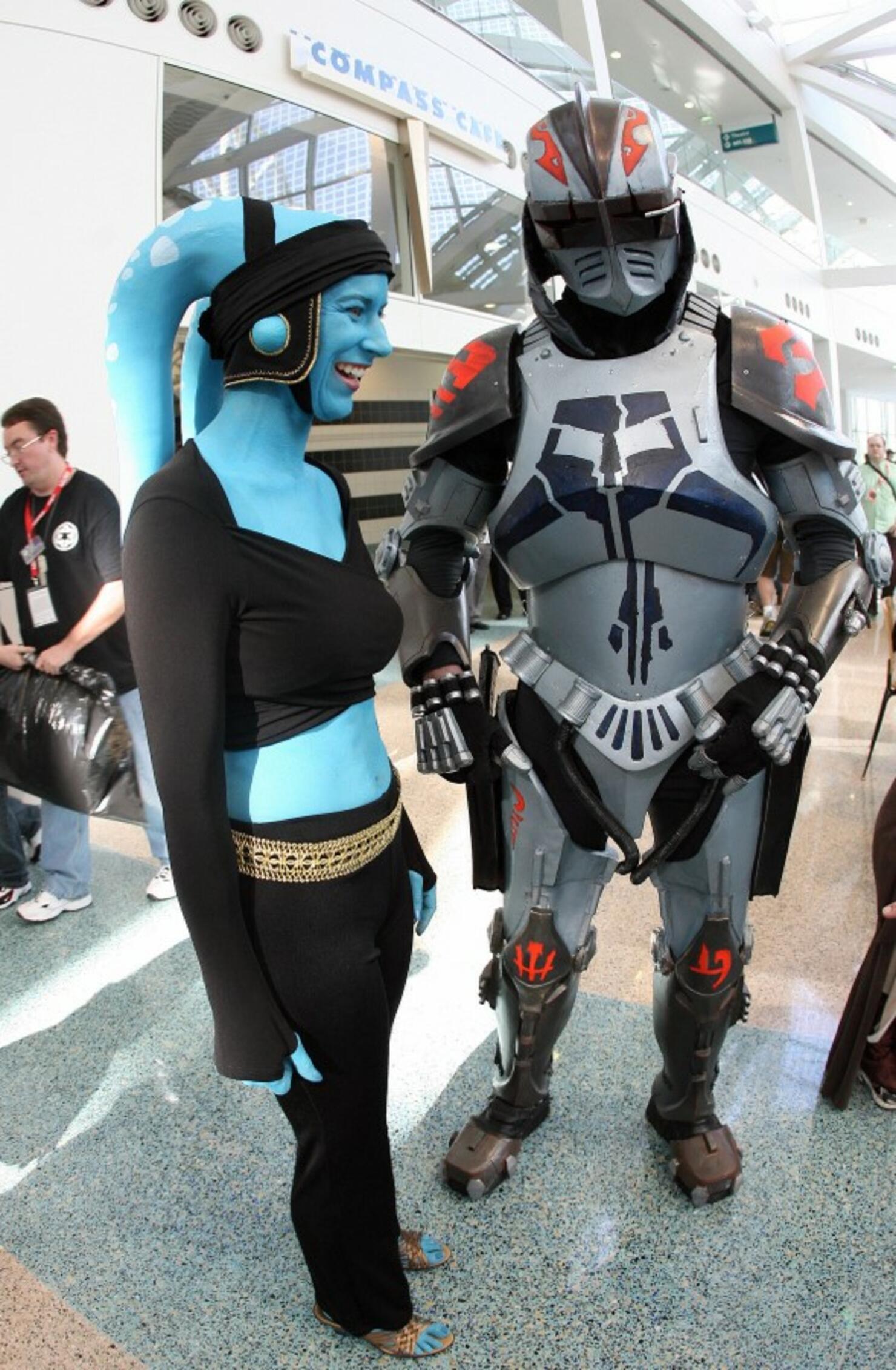 Star Wars fans chat during the opening d