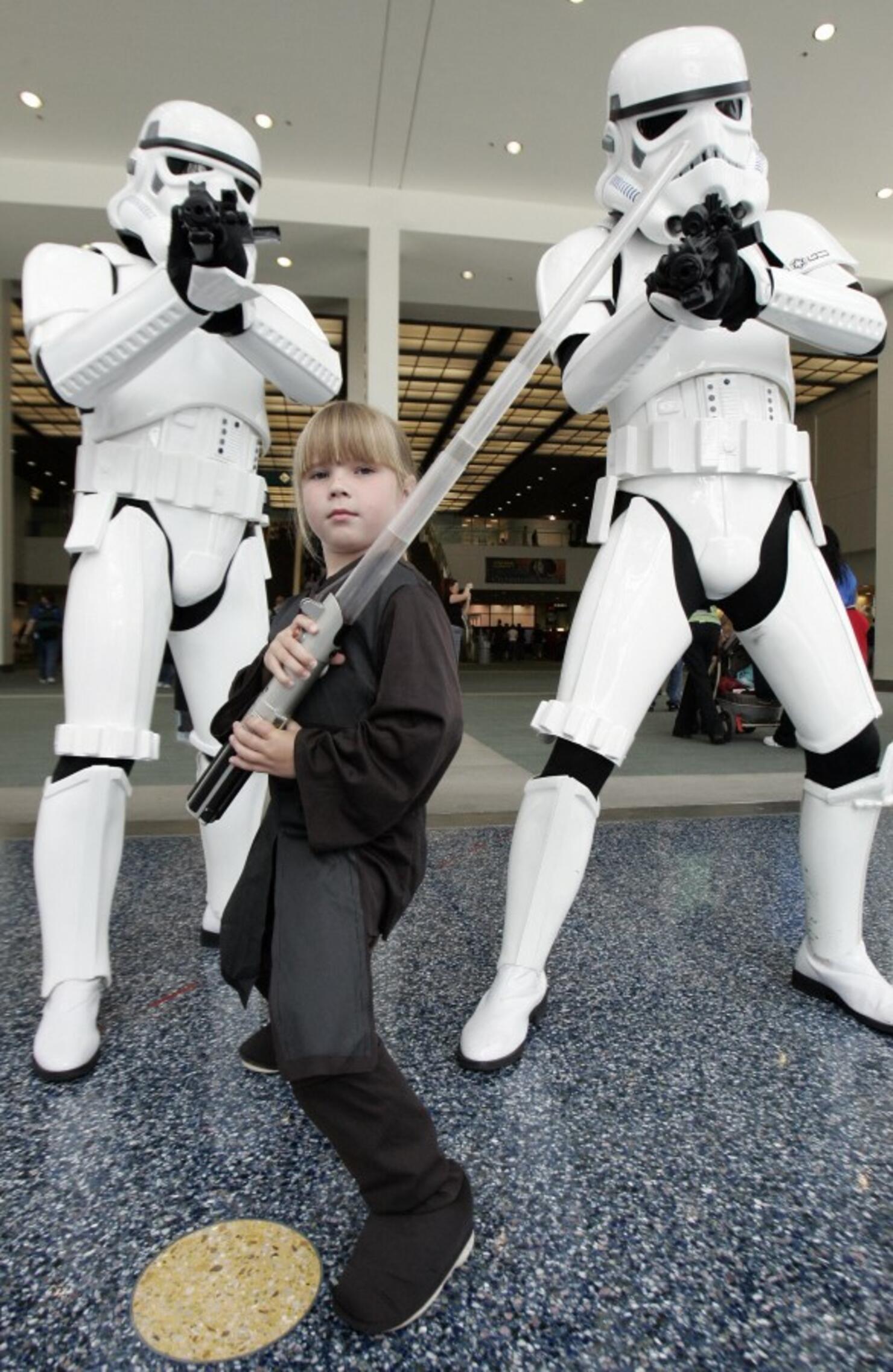 Star Wars fans pose during the "Star War
