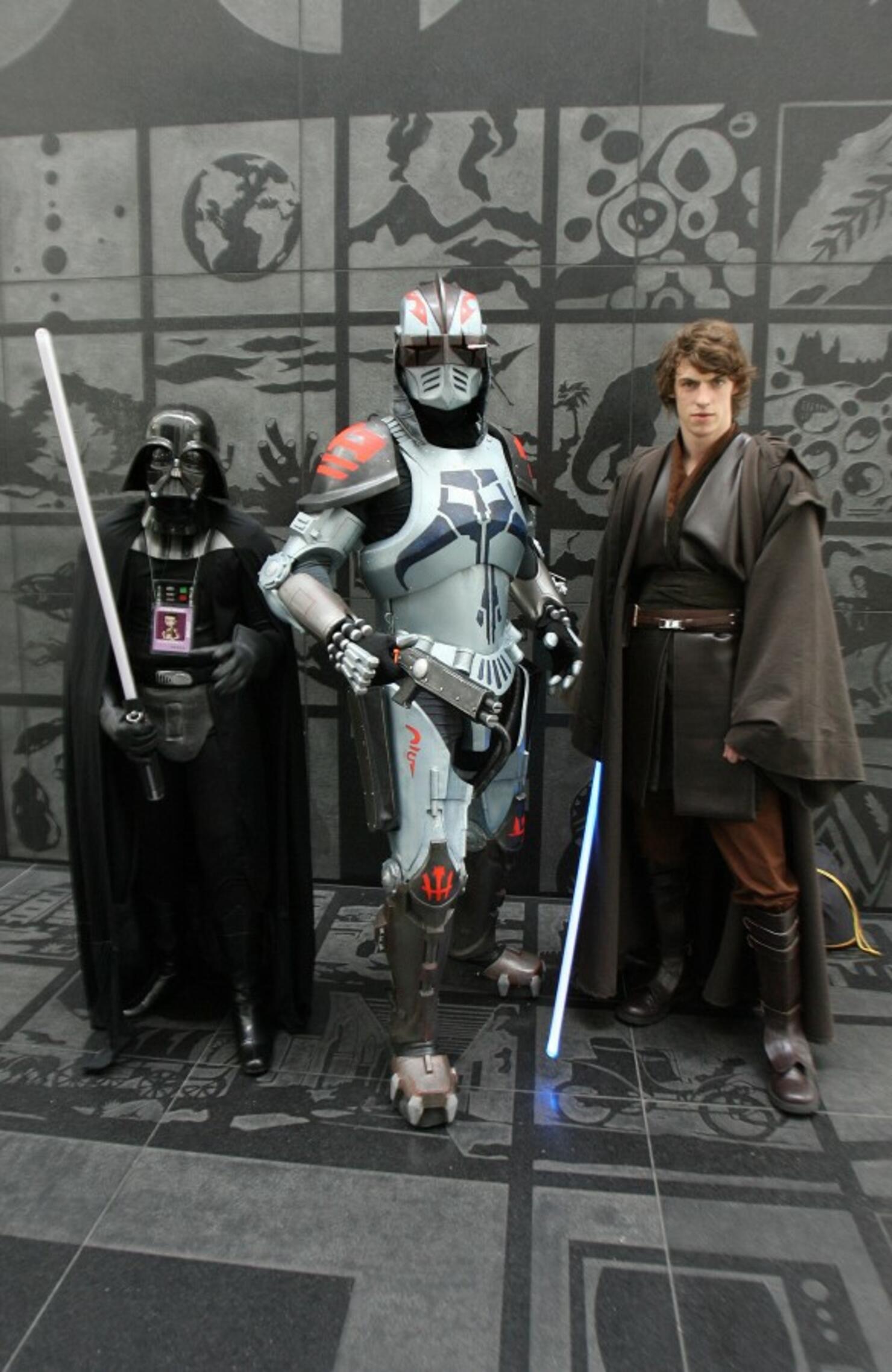 Star Wars fans pose during the "Star War