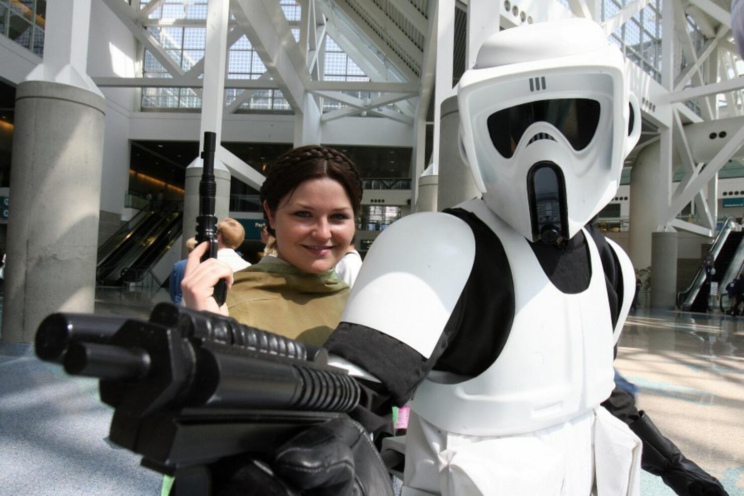 Star Wars fans pose during the "Star War