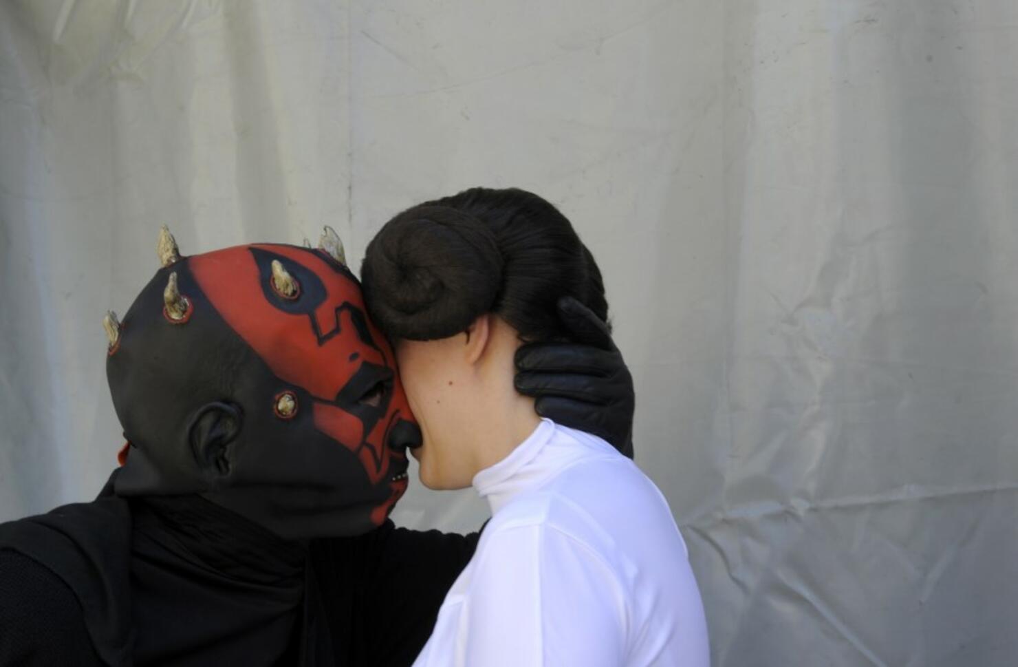 Some fans dressed in Star Wars costumes