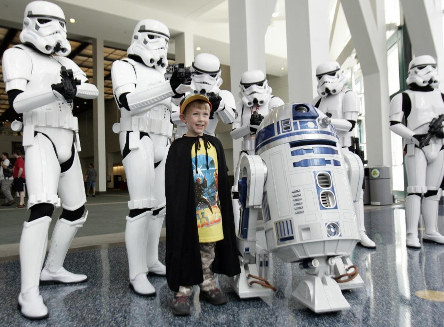 Star Wars fans pose during the "Star War