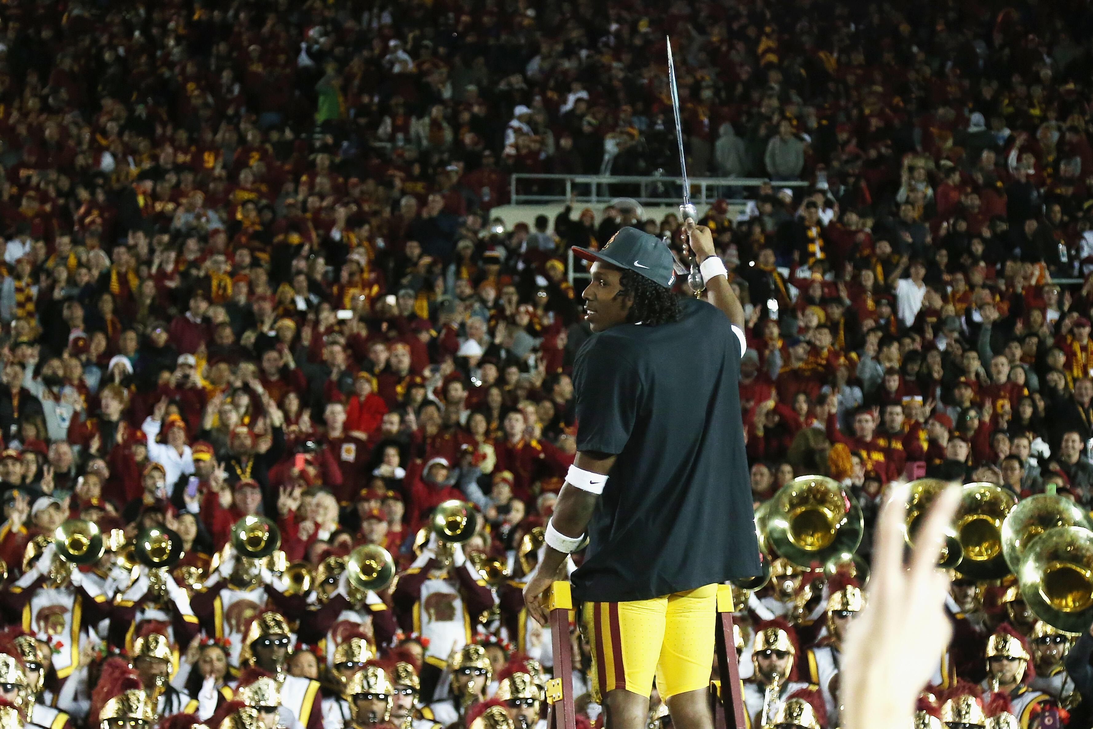 PASADENA, CA - JANUARY 02:  Defensive back Adoree' Jackson #2 of the USC Trojans celebrates after defeating the Penn State Nittany Lions 52-49 to win the 2017 Rose Bowl Game presented by Northwestern Mutual at the Rose Bowl on January 2, 2017 in Pasadena,