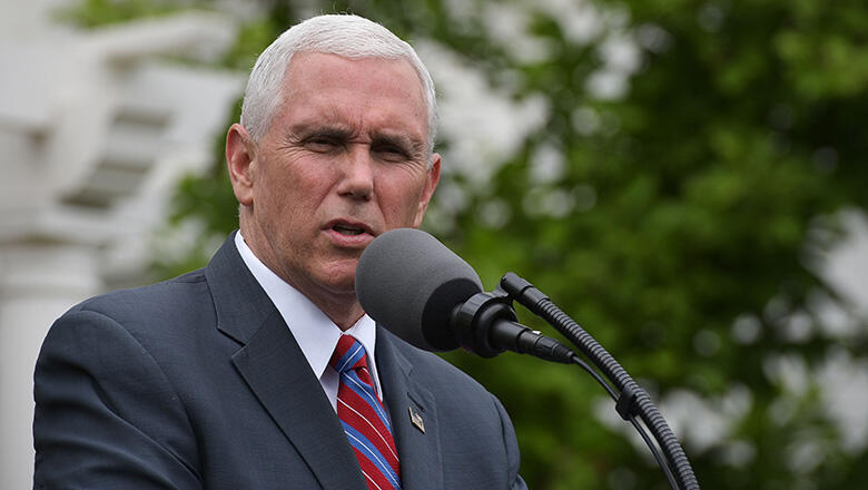 US Vice President Mike Pence speaks at an event with Independent Community Bankers Association in the Kennedy Garden of the the White House on May 1, 2017 in Washington, DC. / AFP PHOTO / MANDEL NGAN        (Photo credit should read MANDEL NGAN/AFP/Getty 