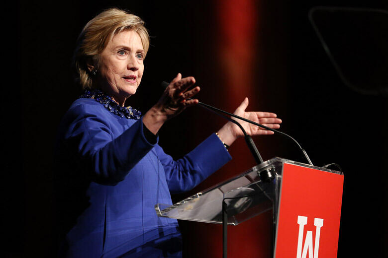 NEW YORK, NY - MAY 03:  Former US Secretary of State and WOV Honoree Hillary Clinton speaks onstage at the Ms. Foundation for Women 2017 Gloria Awards Gala & After Party at Capitale on May 3, 2017 in New York City.  (Photo by Monica Schipper/Getty Images 