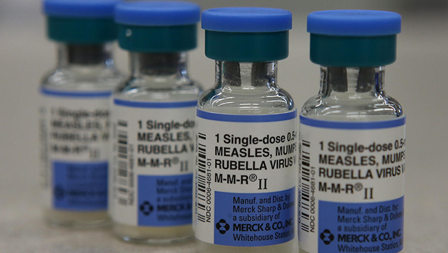 Bottles of the Measles, Mumps, and Rubella Vaccine