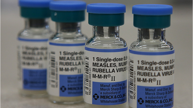 Bottles of the Measles, Mumps, and Rubella Vaccine