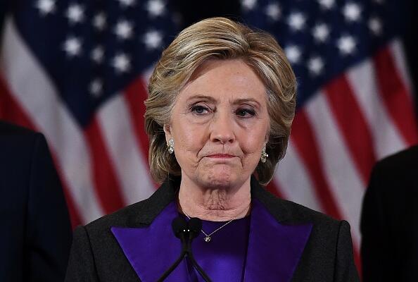 TOPSHOT - US Democratic presidential candidate Hillary Clinton makes a concession speech after being defeated by Republican president-elect Donald Trump in New York on November 9, 2016. / AFP / JEWEL SAMAD        (Photo credit should read JEWEL SAMAD/AFP/Getty Images)