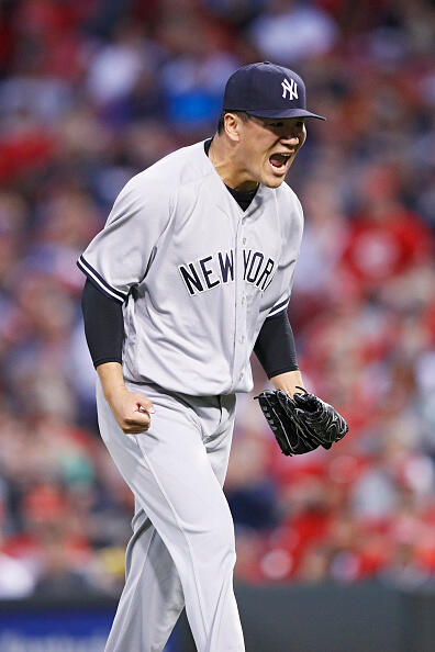 CINCINNATI, OH - MAY 08: Masahiro Tanaka #19 of the New York Yankees reacts after getting a double play with the bases loaded to end the first inning of a game against the Cincinnati Reds at Great American Ball Park on May 8, 2017 in Cincinnati, Ohio. The Yankees defeated the Reds 10-4. (Photo by Joe Robbins/Getty Images)