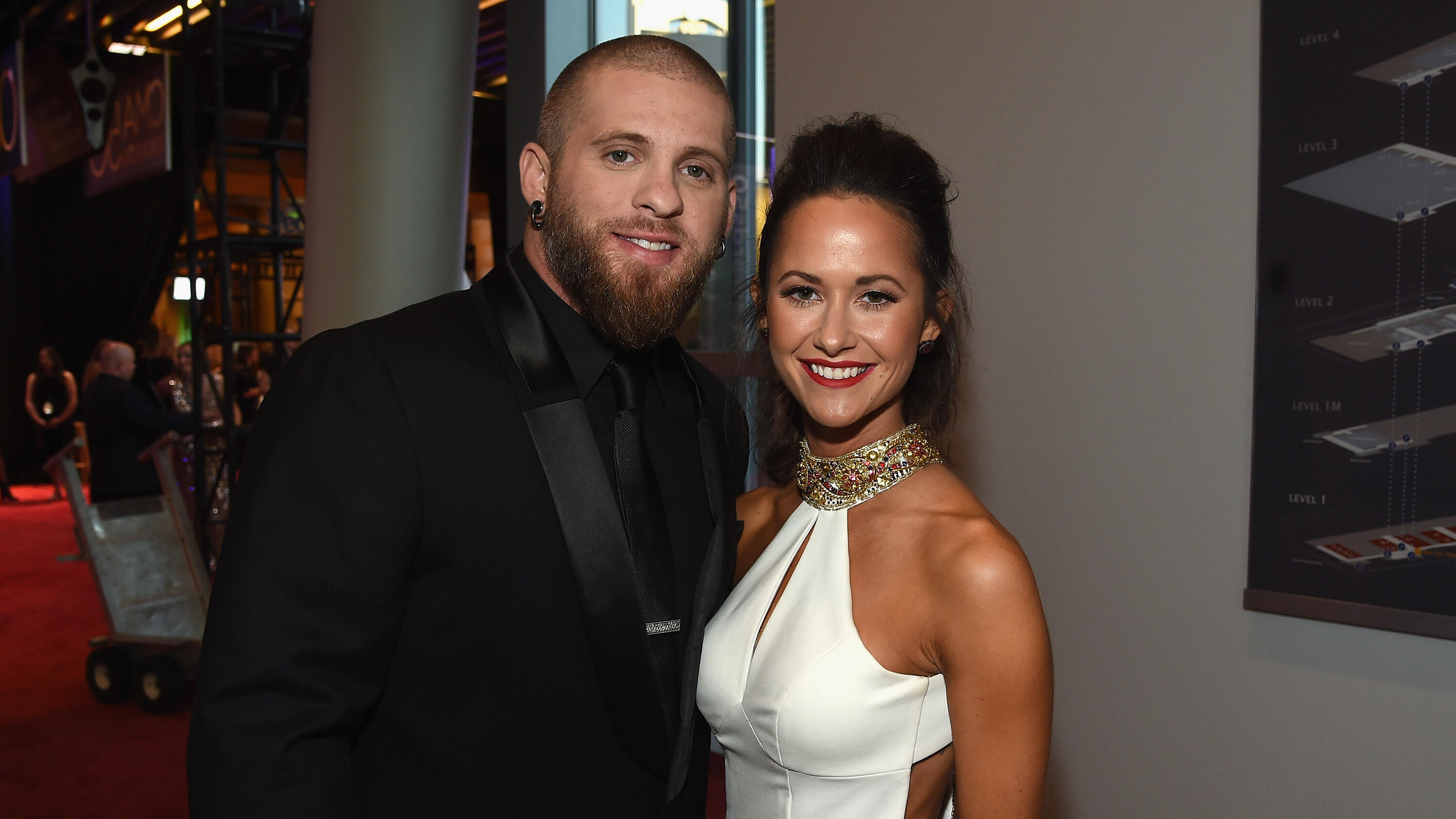 NASHVILLE, TN - NOVEMBER 02: Brantley Gilbert and Amber Cochran attend the 50th annual CMA Awards at the Bridgestone Arena on November 2, 2016 in Nashville, Tennessee.  (Photo by Rick Diamond/Getty Images)