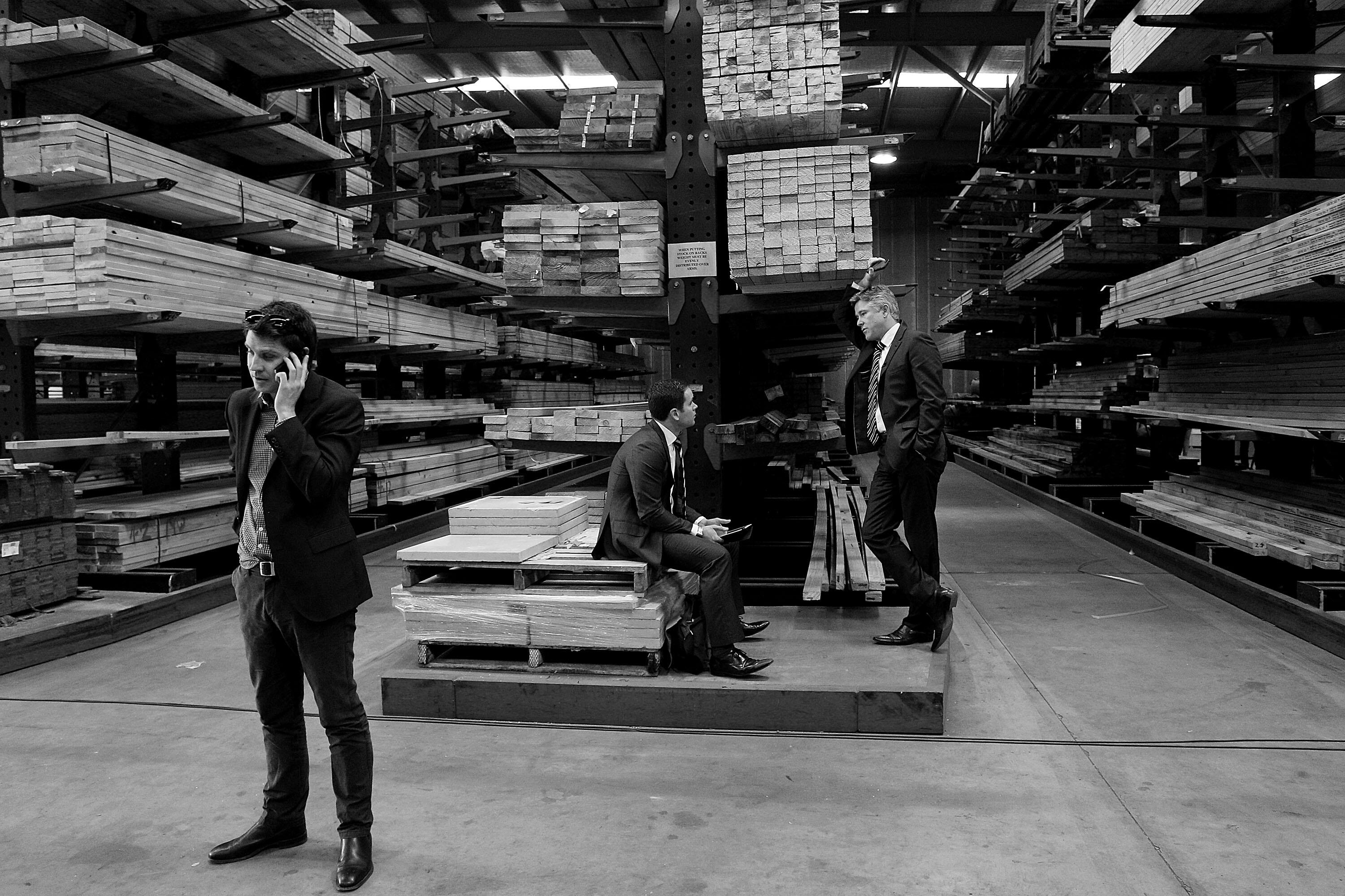 SYDNEY, NEW SOUTH WALES - SEPTEMBER 04: Members of the media await the arrival of Australian Opposition Leader, Tony Abbott during a tour of a hardware store on September 4, 2013 in Sydney, Australia. With just three days of campaigning before Saturday's 