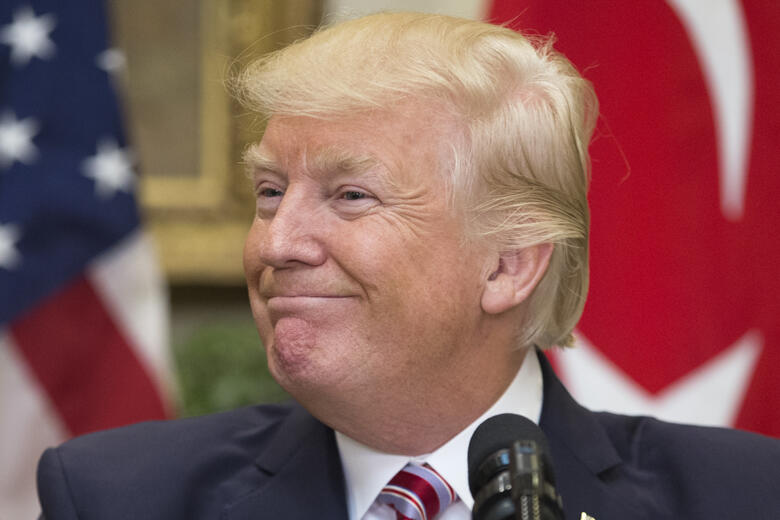 WASHINGTON, DC - MAY 16: US President Donald Trump smiles during a joint statement with President of Turkey Recep Tayyip Erdogan (not pictured) in the Roosevelt Room of the White House on May 16, 2017 in Washington, DC. Trump and Erdogan face the issue of