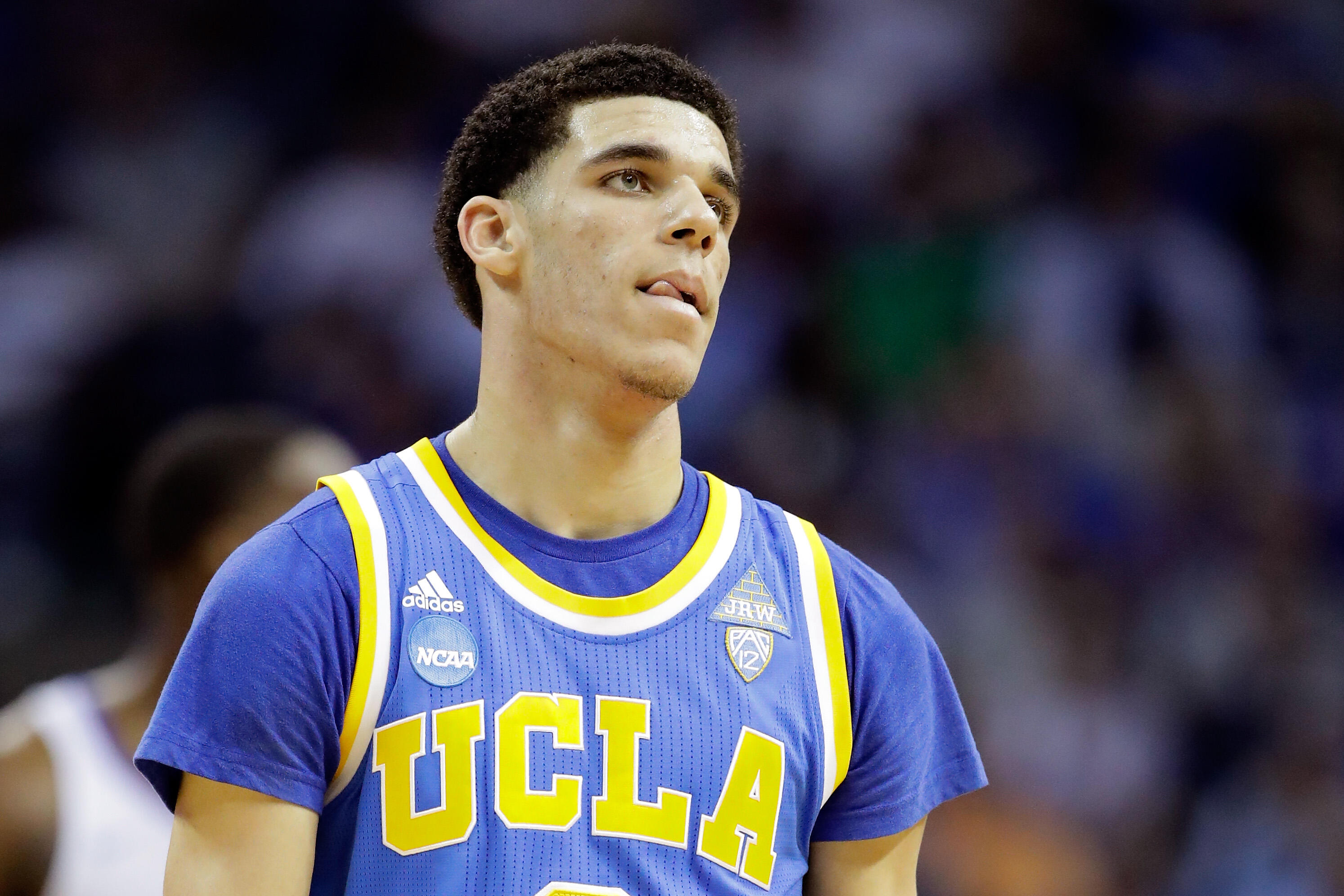 MEMPHIS, TN - MARCH 24:  Lonzo Ball #2 of the UCLA Bruins reacts after a play in the second half against the Kentucky Wildcats during the 2017 NCAA Men's Basketball Tournament South Regional at FedExForum on March 24, 2017 in Memphis, Tennessee.  (Photo b