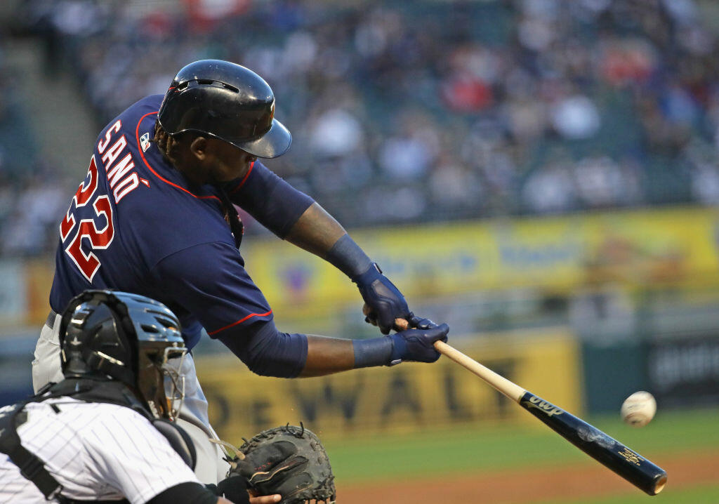 CHICAGO, IL - MAY 11:  Miguel Sano #22 of the Minnesota Twins hits a solo home run in the 2nd inning against the Chicago White Sox at Guaranteed Rate Field on May 11, 2017 in Chicago, Illinois.  (Photo by Jonathan Daniel/Getty Images)