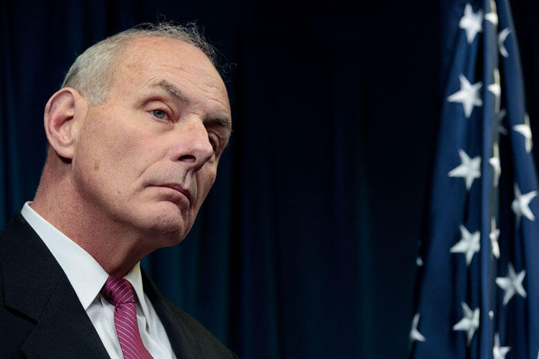 WASHINGTON, DC - JANUARY 31: Secretary of Homeland Security John Kelly listens to questions during a press conference related to President Donald Trump's recent executive order concerning travel and refugees, January 31, 2017 in Washington, DC. On Monday 