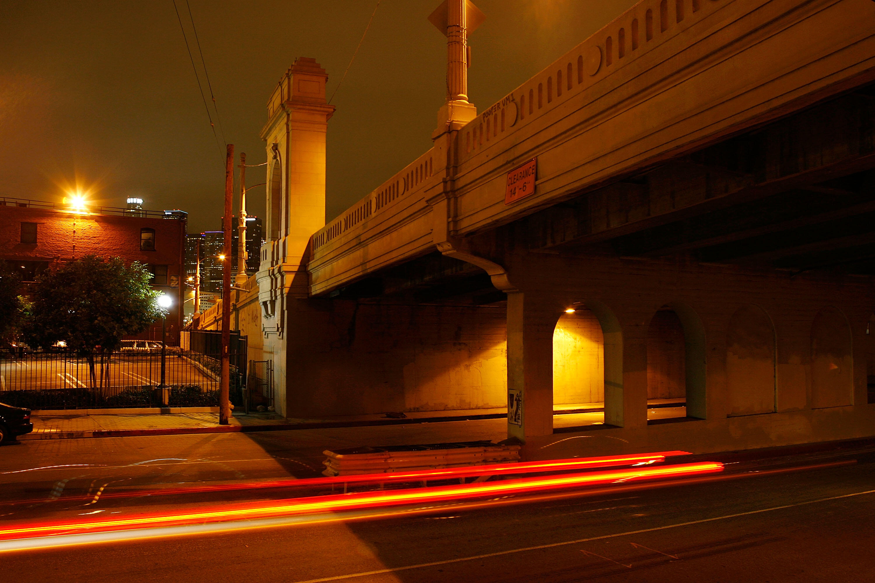 LOS ANGELES, CA - FEBRUARY 21:  Traffic passes under the 1st Street Bridge, which crosses the Los Angeles River, on February 21, 2008 in Los Angeles, California. Eleven bridges that span the river were declared Historic-Cultural Monuments by the Los Angel
