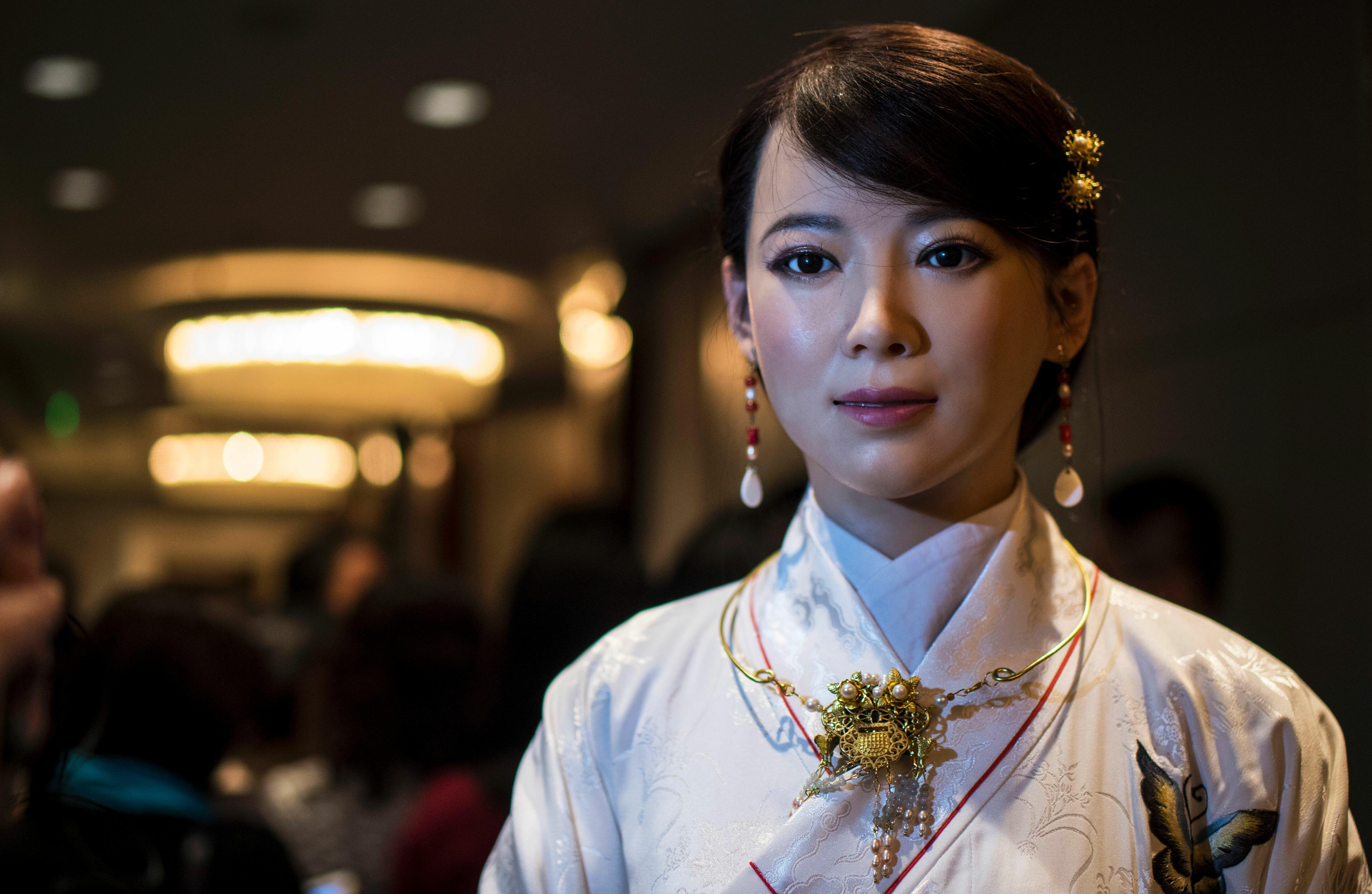 Humanoid robot Jia Jia, created by a team of engineers from the University of Science and Technology of China, is pictured following a presentation at a conference in Shanghai on January 9, 2017. 