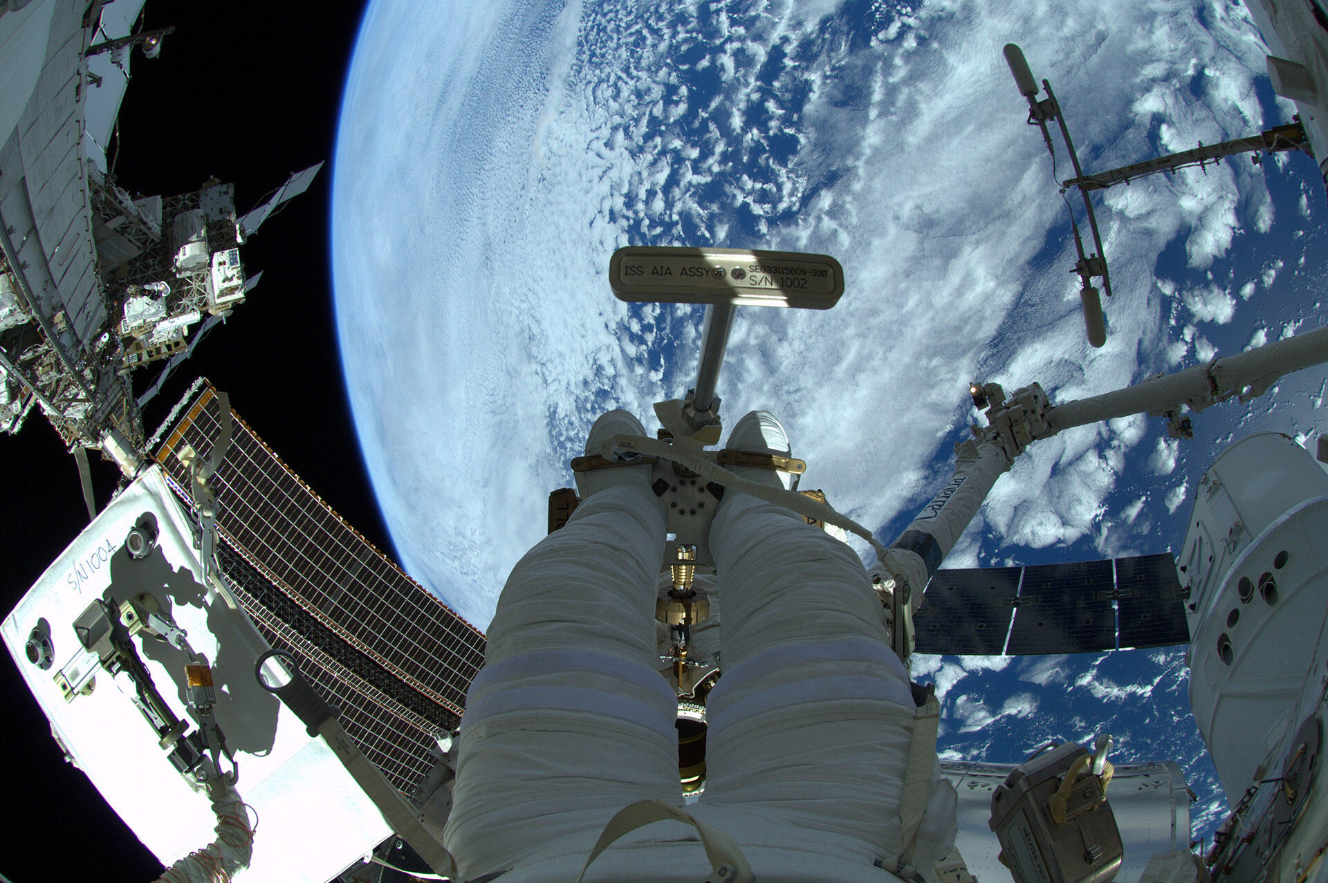 IN SPACE - OCTOBER 7: (EDITORIAL USE ONLY) In this handout photo provided by the European Space Agency (ESA), German ESA astronaut Alexander Gerst takes a photo during his spacewalk, whilst aboard the International Space Station (ISS) on October 7, 2014 i